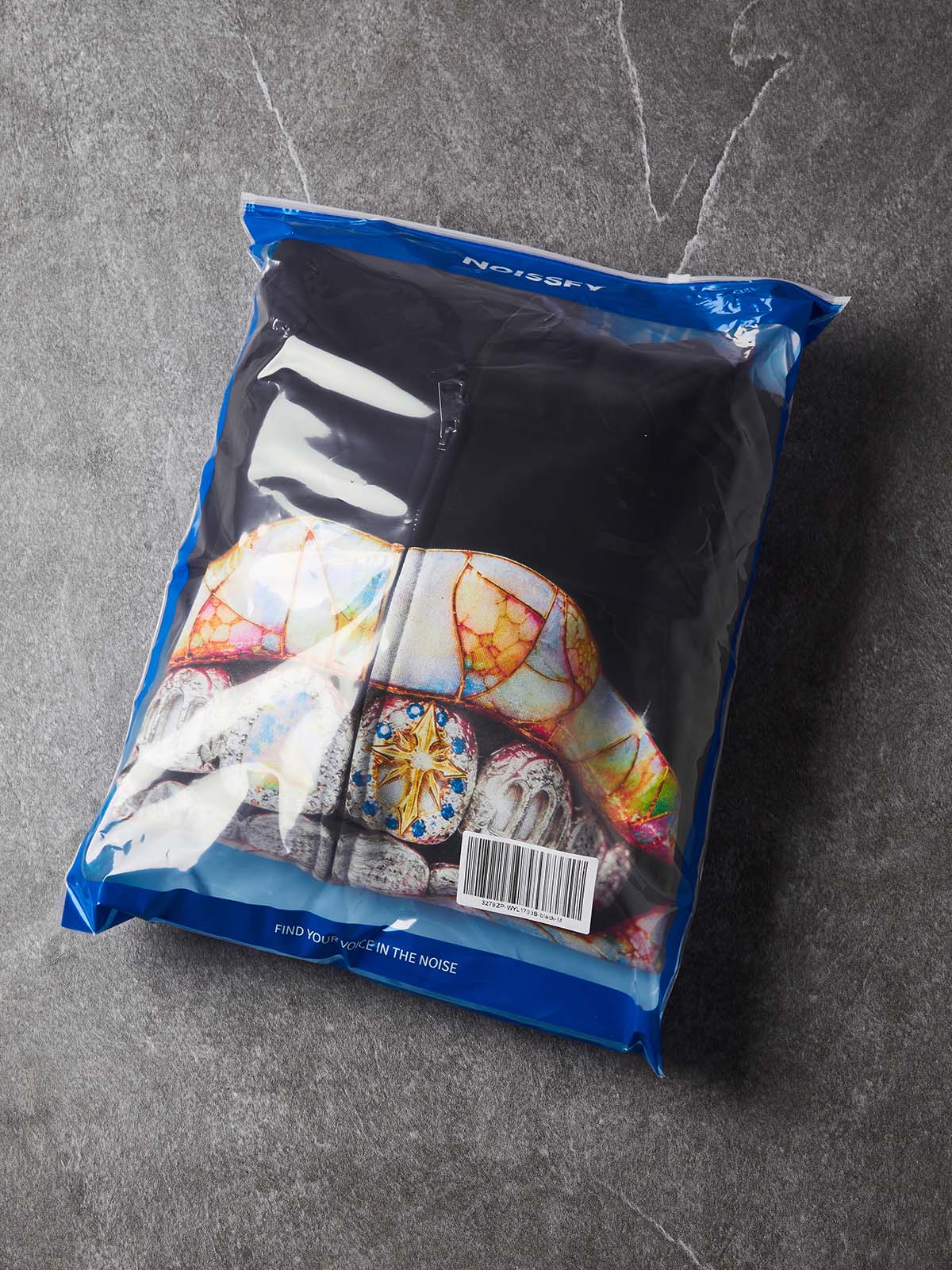 NOISSEY Stained Glass Lips & Diamond Grillz Cross Zip-Up Black Hoodie