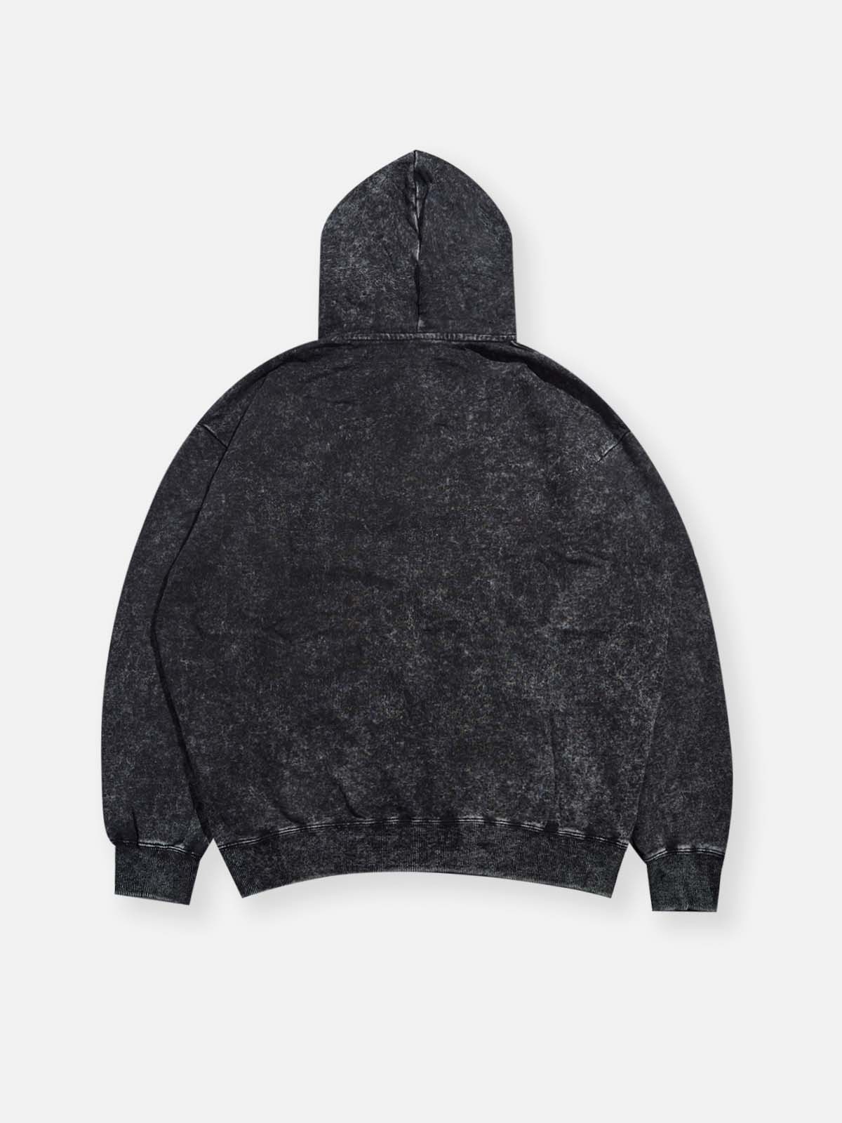 Retro Tiny Icon Brim Print 370g Black Wash Hoodie