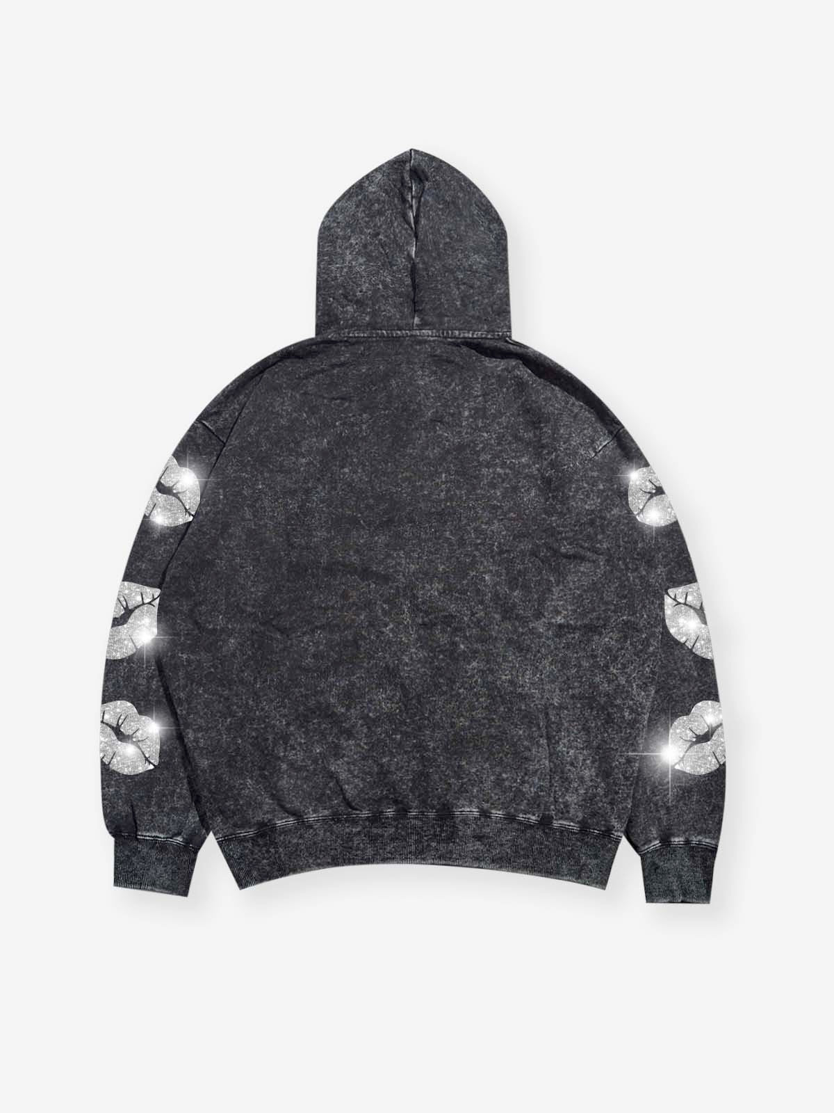 Lip Crown Print 370g Black Wash Hoodie