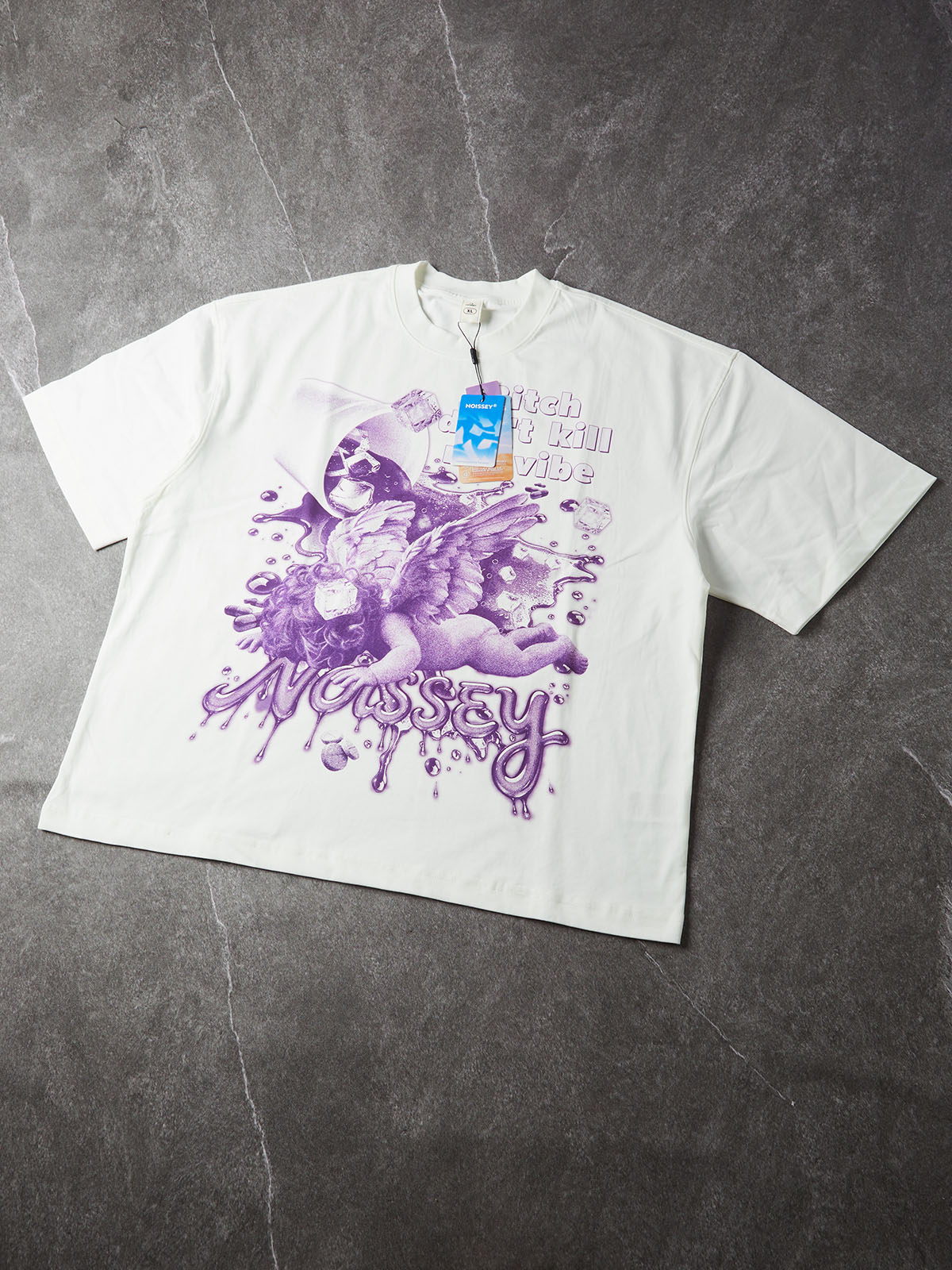 NOISSEY "Don't Kill My Vibe" Fallen Angel & Purple Cup Graphic White T-Shirt