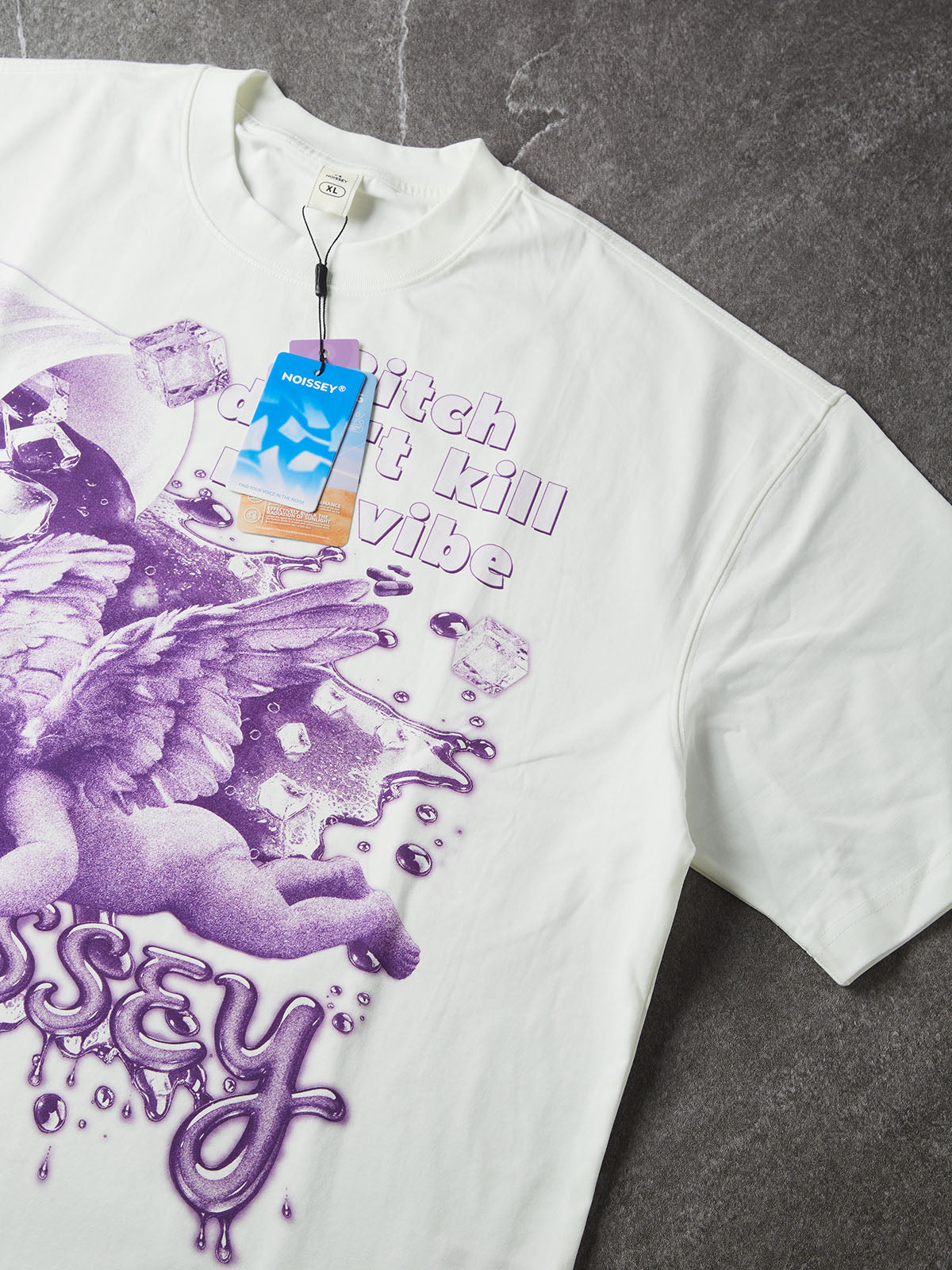 NOISSEY "Don't Kill My Vibe" Fallen Angel & Purple Cup Graphic White T-Shirt