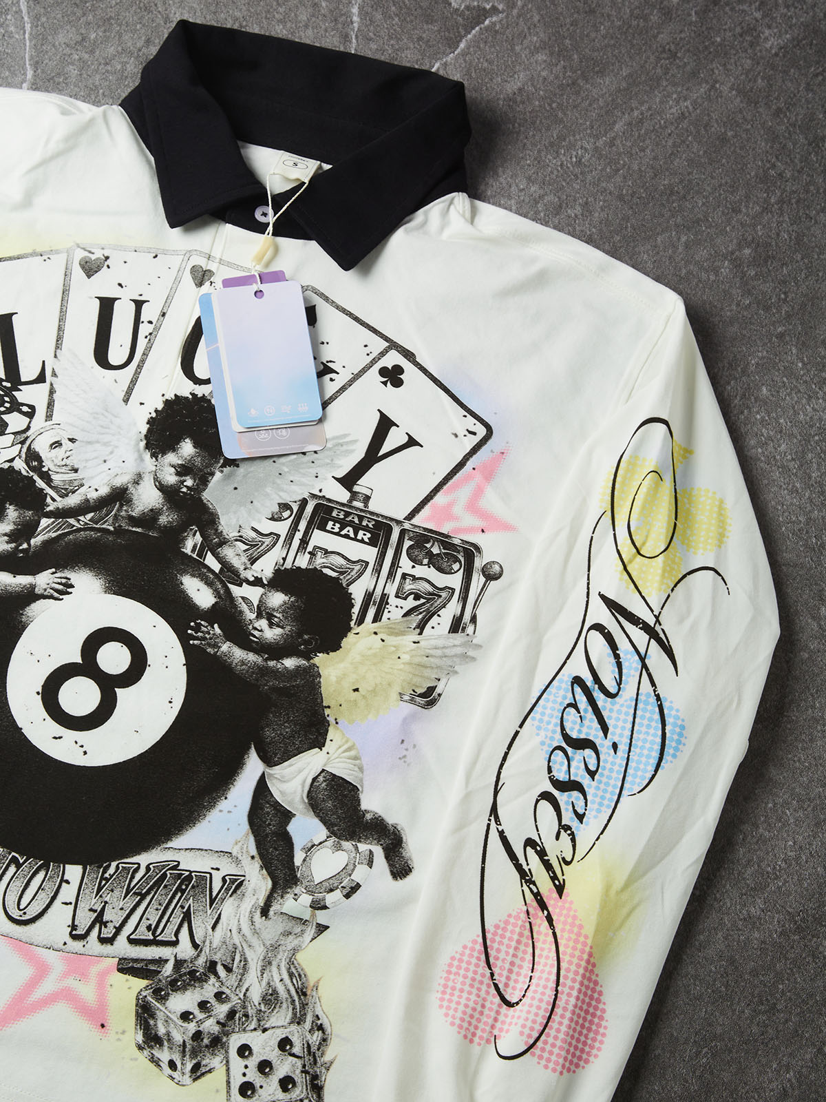 NOISSEY "Pray to Win" Three Angels & Lucky 8-Ball Graphic Polo Shirt