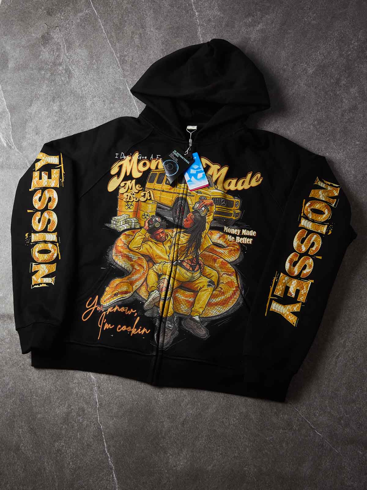 NOISSEY "Money Made" Golden Python &amp; G-Wagon Couple Graphic Zip-Up Hoodie