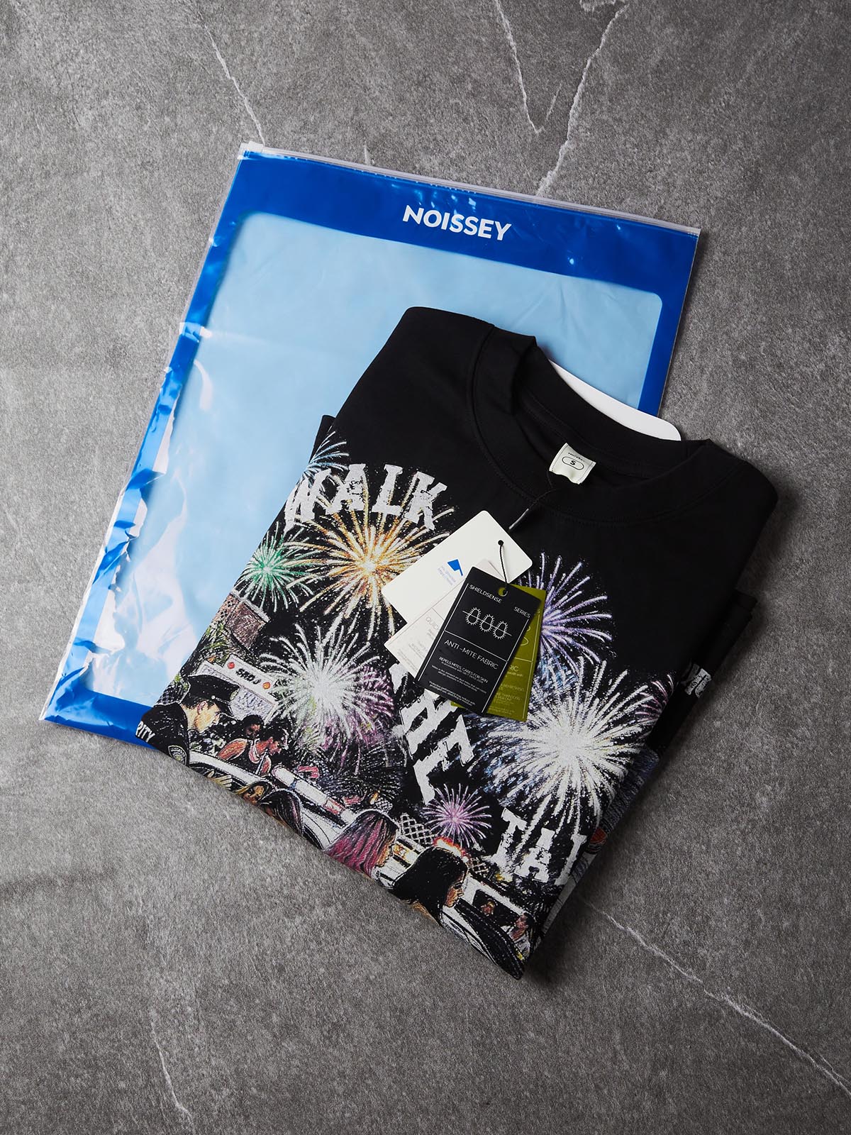 NOISSEY "WALK THE TALK" Party Police & Fireworks Crayon Graffiti Black Long Sleeve Tee