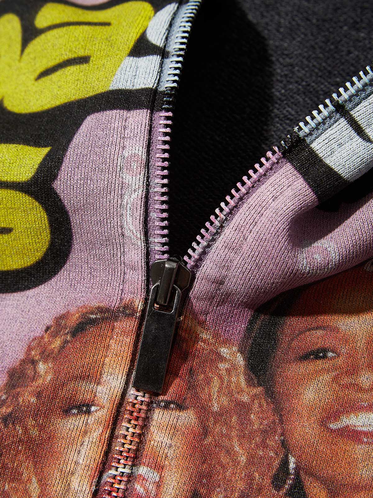 90s Y2K Vintage Graphic Print 350g Wash Zipper Hoodie