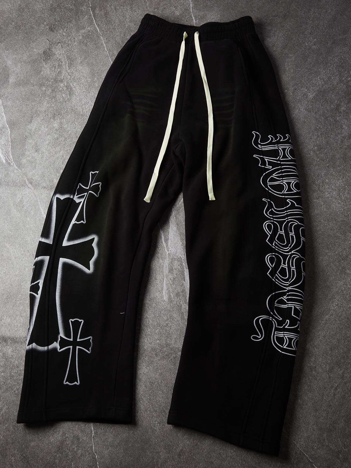 NOISSEY "Dark Sanctum" Distressed Curved Long Pants - Black