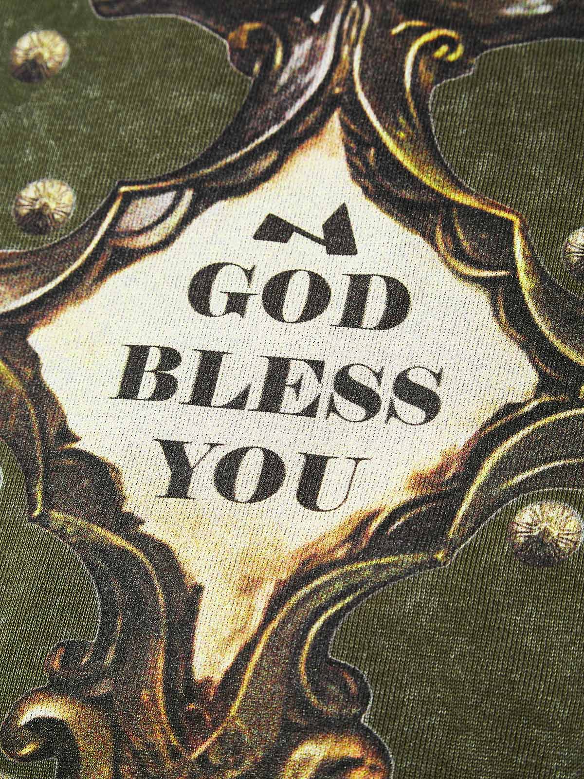 "God Bless You" Vintage Cross Rhinestone Sleeves 350g Washed Hoodie