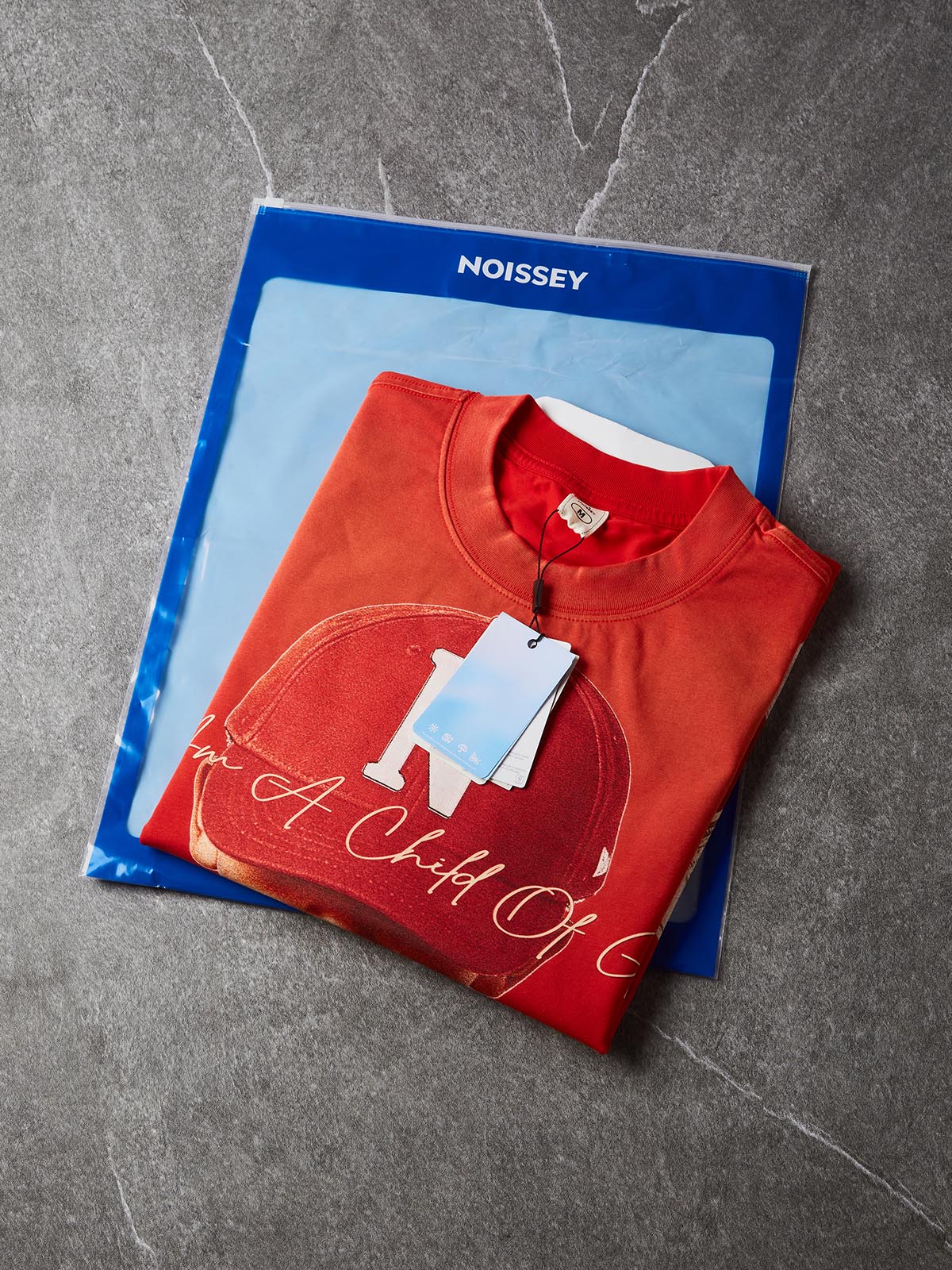 NOISSEY "I Am A Child Of God" Red Cap Kid Faith Graphic Orange-Red Gradient T-Shirt