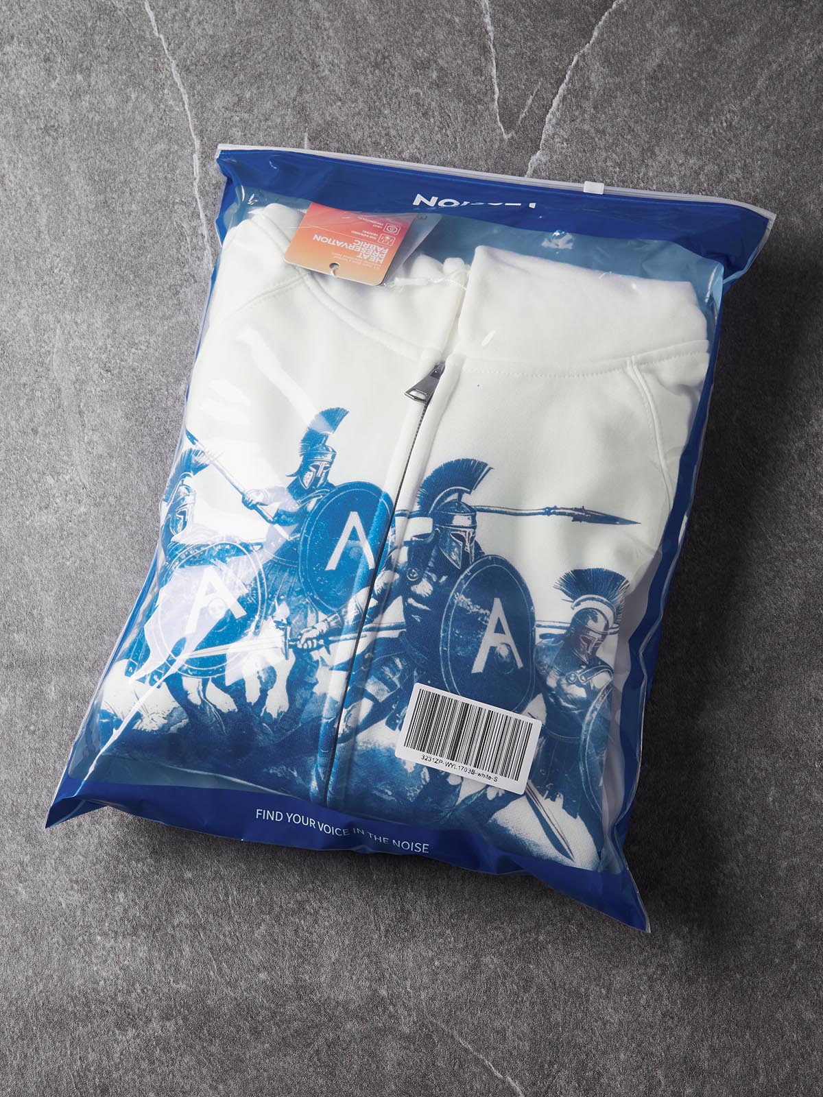 NOISSEY "Spartan Vanguard" Blue Print White Full-Zip Hoodie