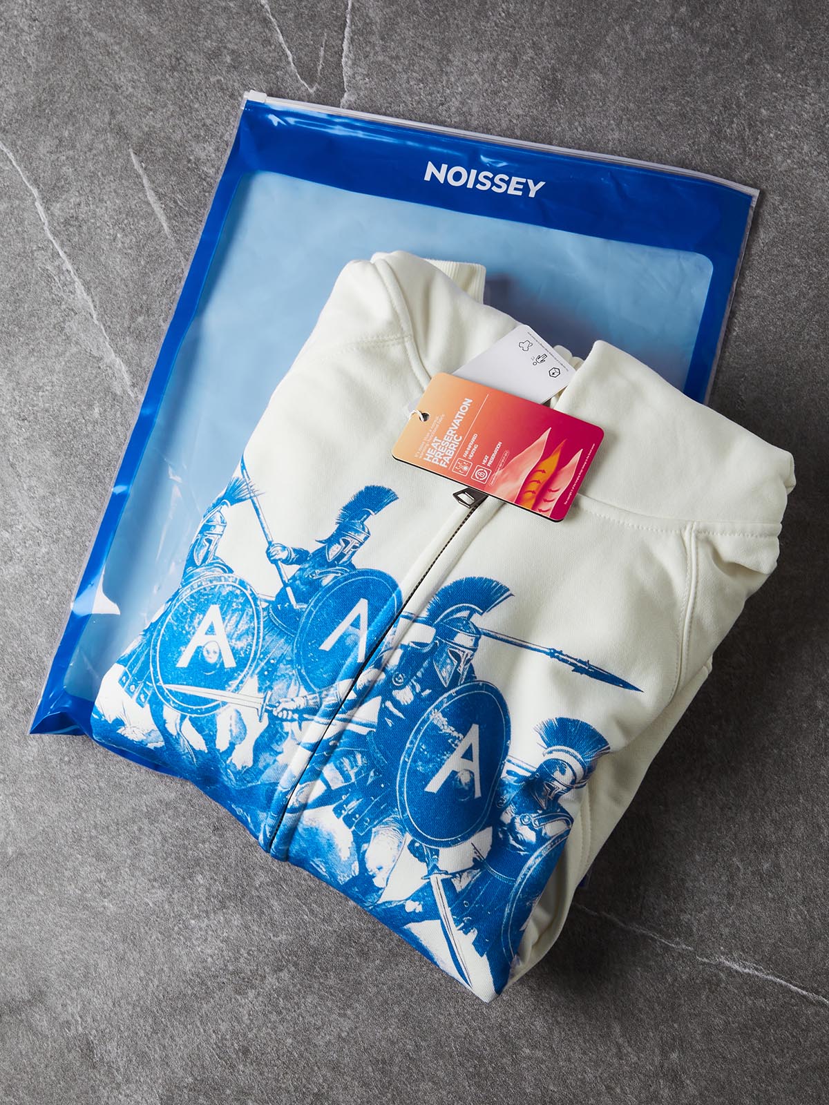 NOISSEY "Spartan Vanguard" Blue Print White Full-Zip Hoodie