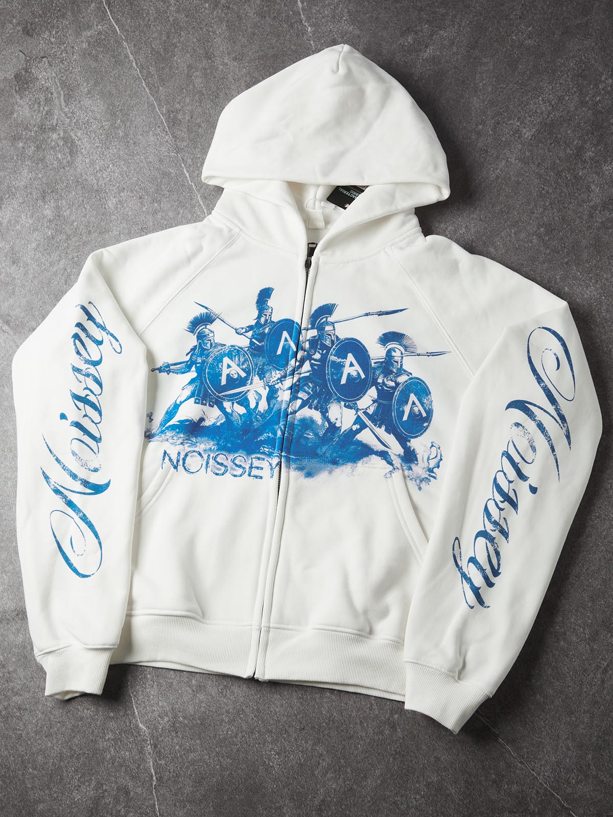 NOISSEY "Spartan Vanguard" Blue Print White Full-Zip Hoodie