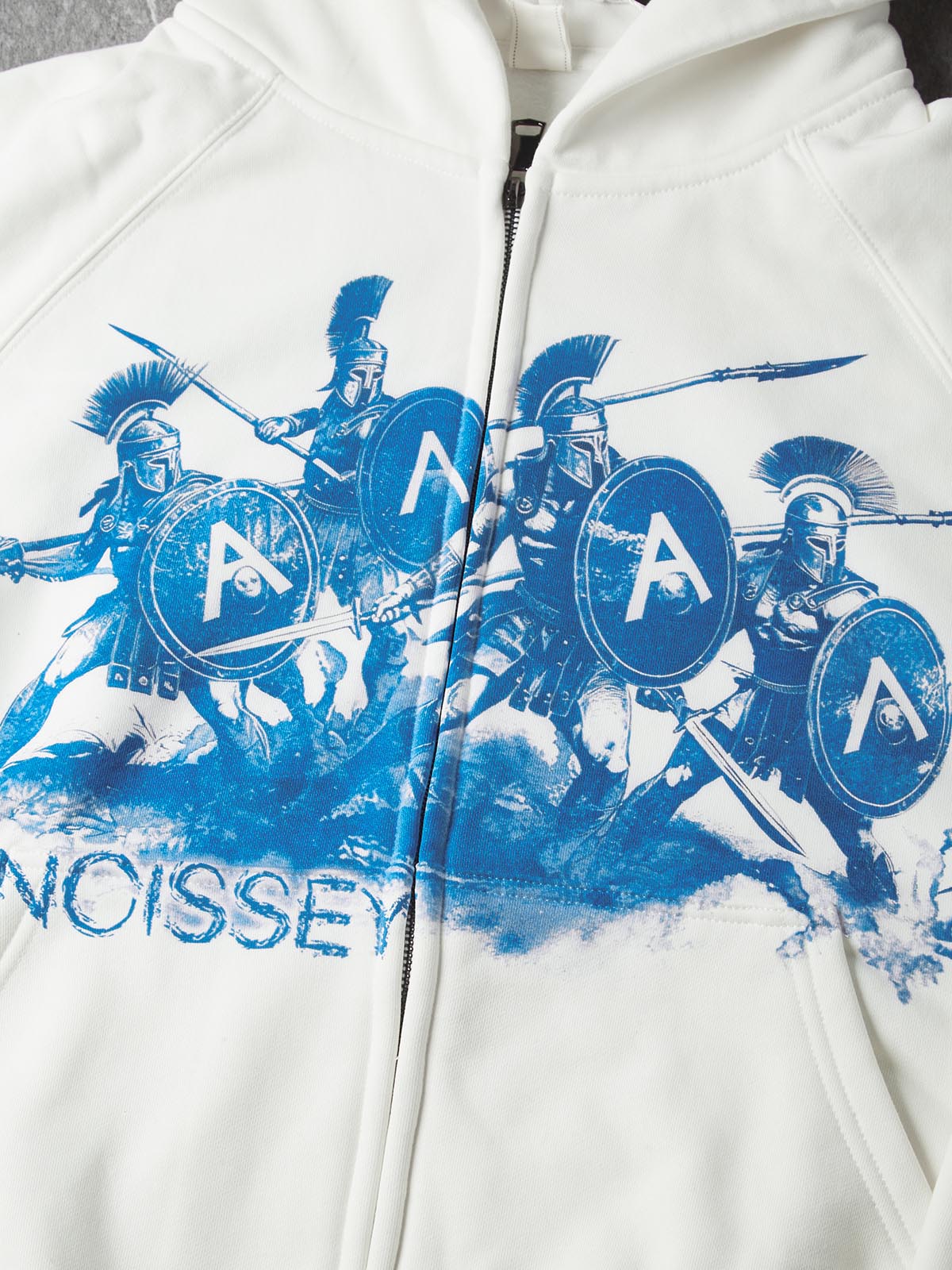 NOISSEY "Spartan Vanguard" Blue Print White Full-Zip Hoodie