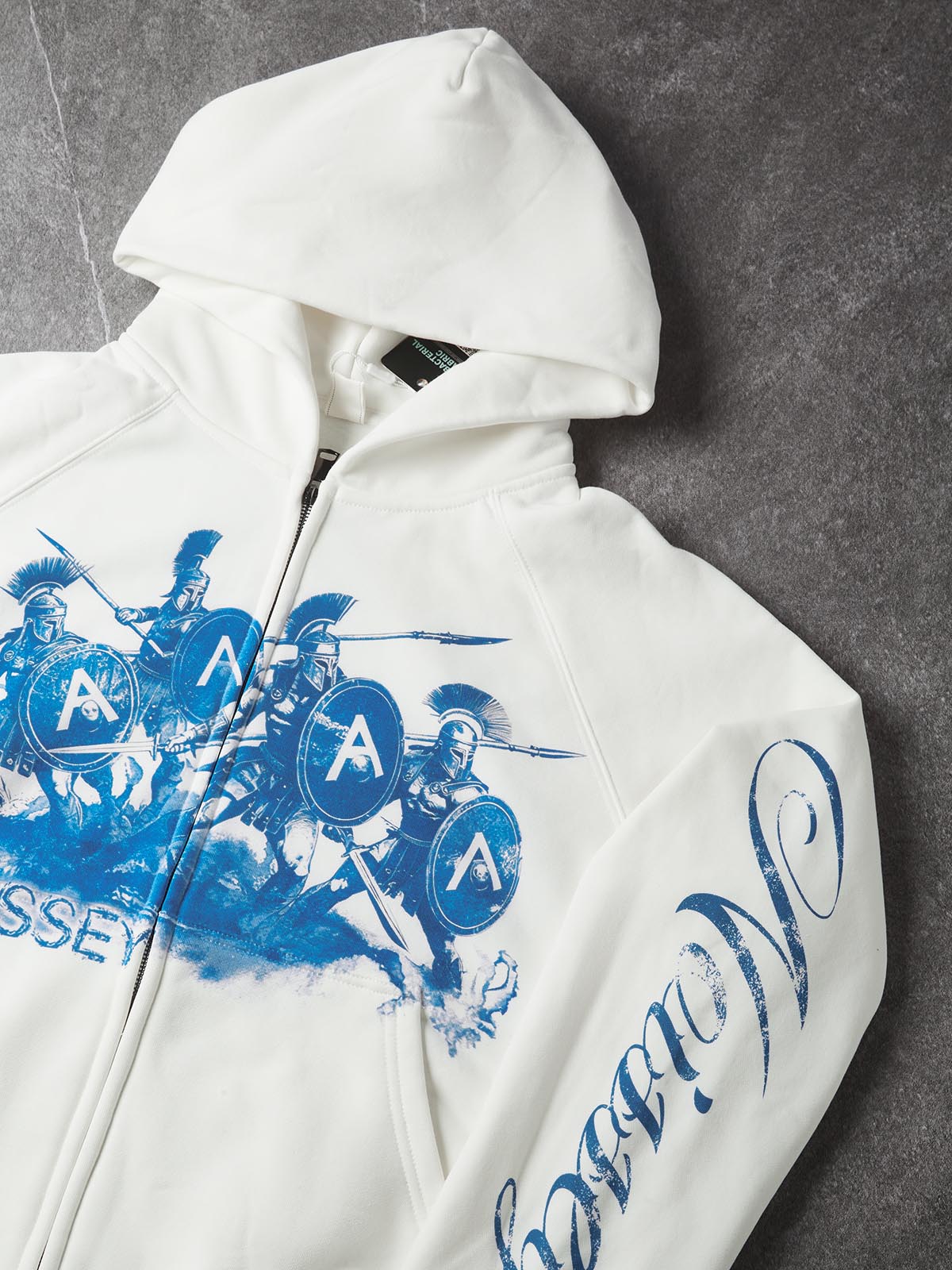 NOISSEY "Spartan Vanguard" Blue Print White Full-Zip Hoodie