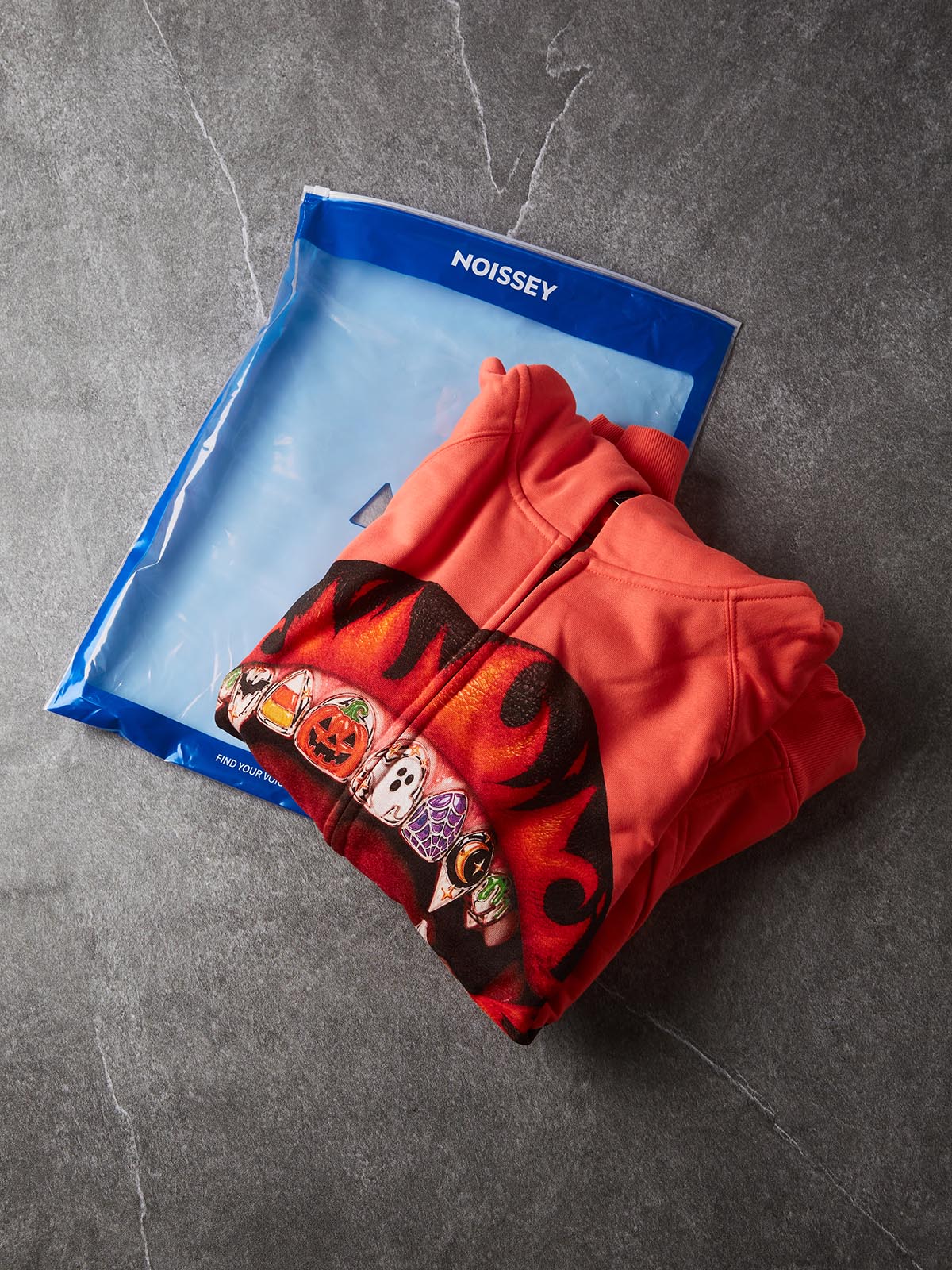 NOISSEY "Spooky Grillz" Flame Lips &amp; Halloween Diamond Grillz Orange Zip-Up Hoodie