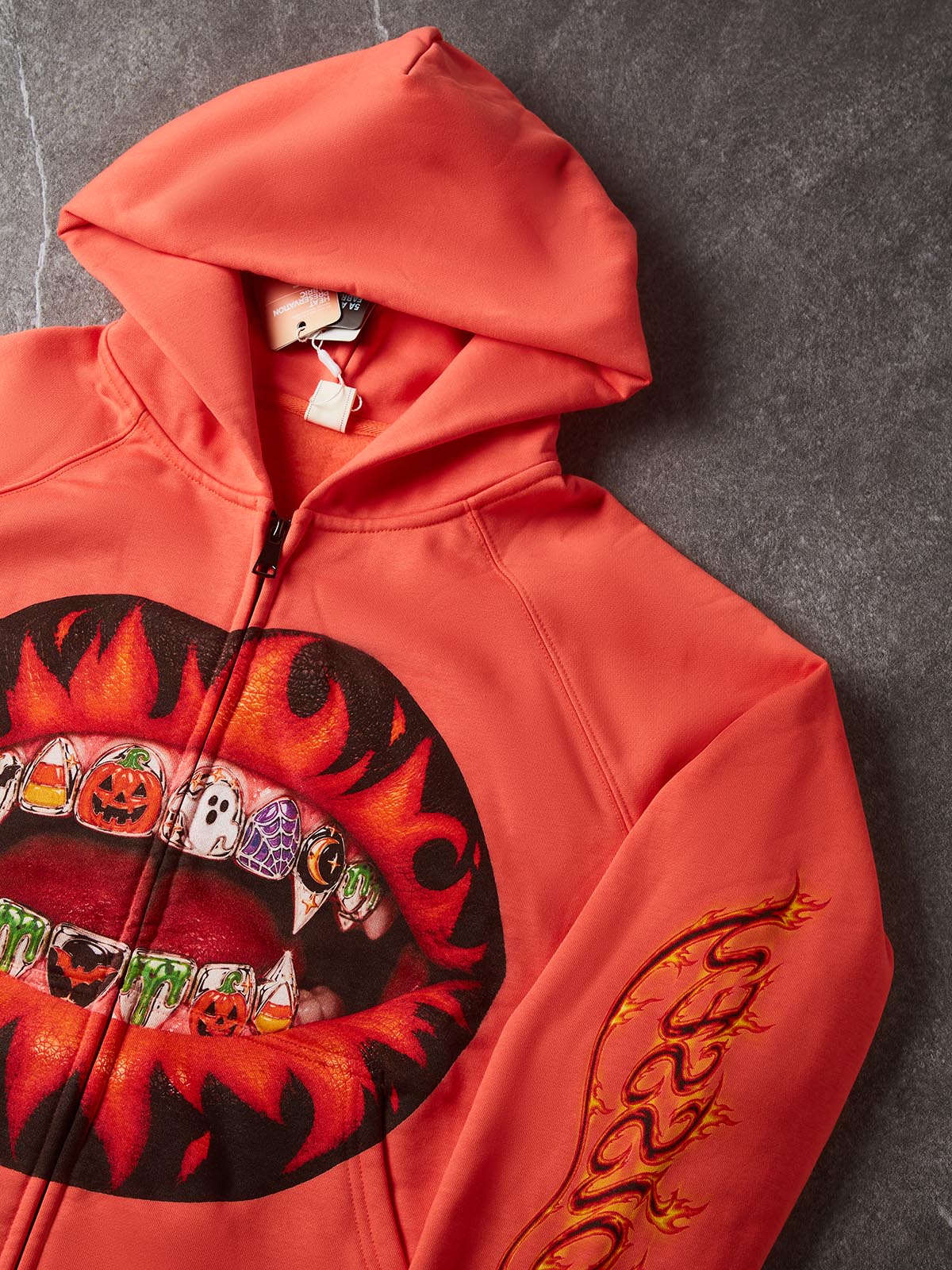 NOISSEY "Spooky Grillz" Flame Lips &amp; Halloween Diamond Grillz Orange Zip-Up Hoodie