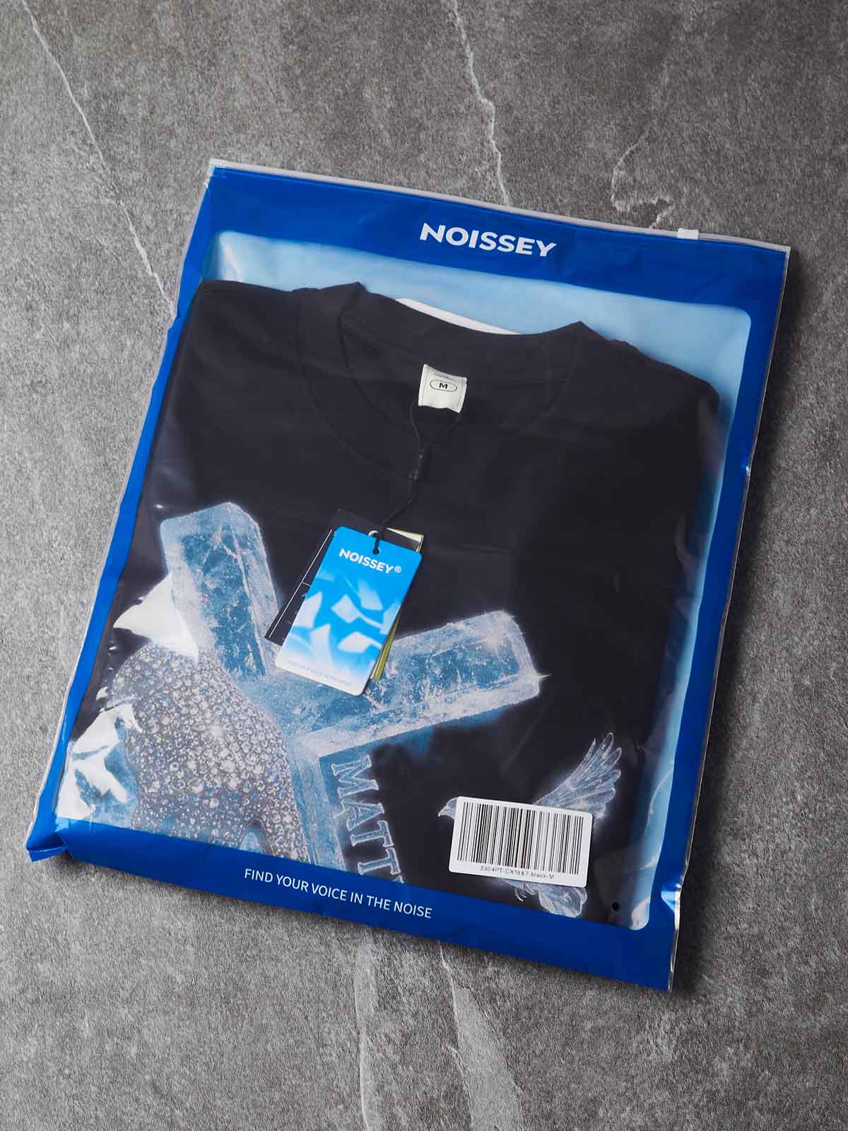 NOISSEY "Matthew 6:34" Crystal Cross & Diamond Hands Black Long Sleeve Tee