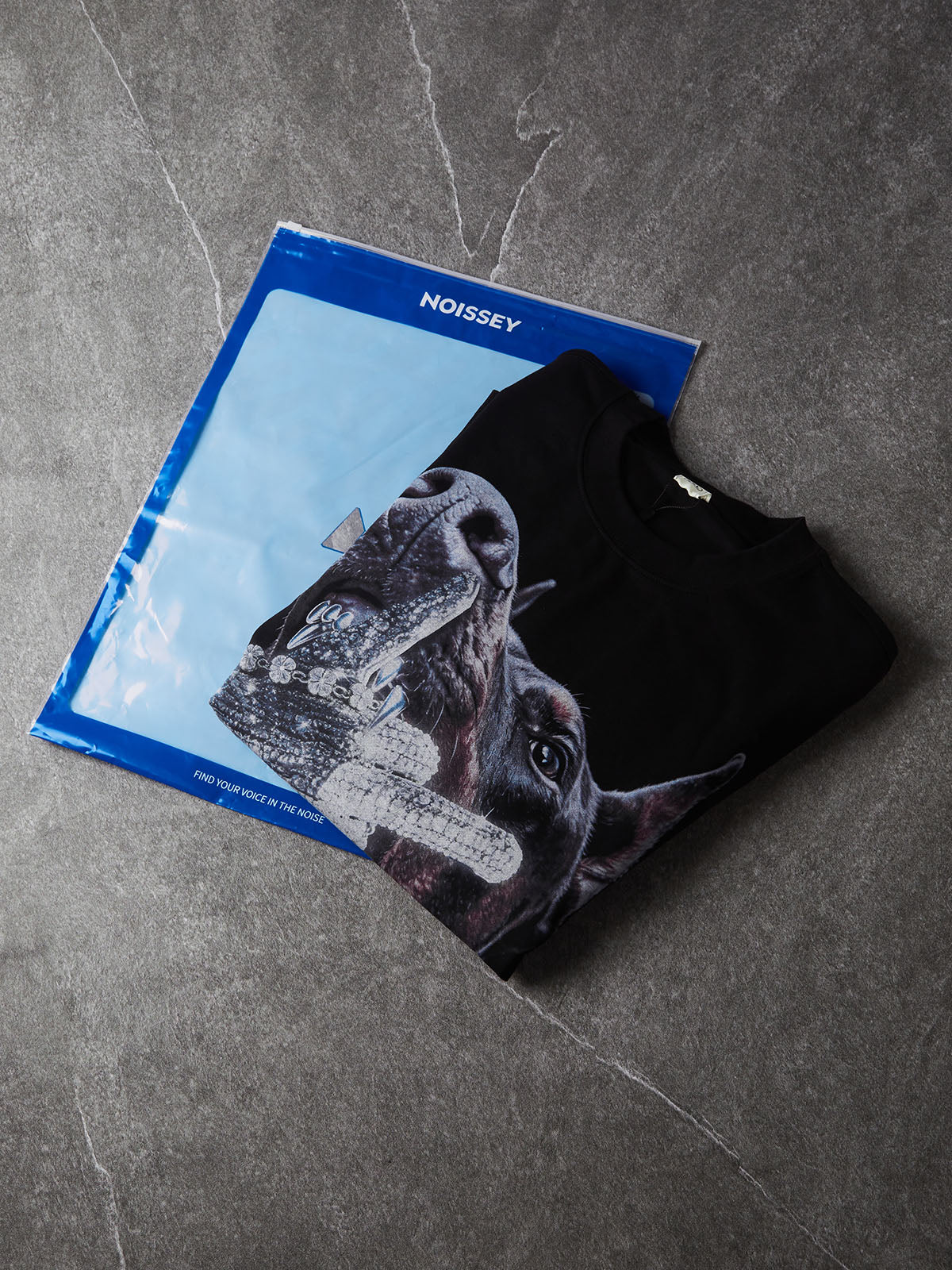 NOISSEY "GET UP" Doberman & Diamond Hand Black Long Sleeve Tee