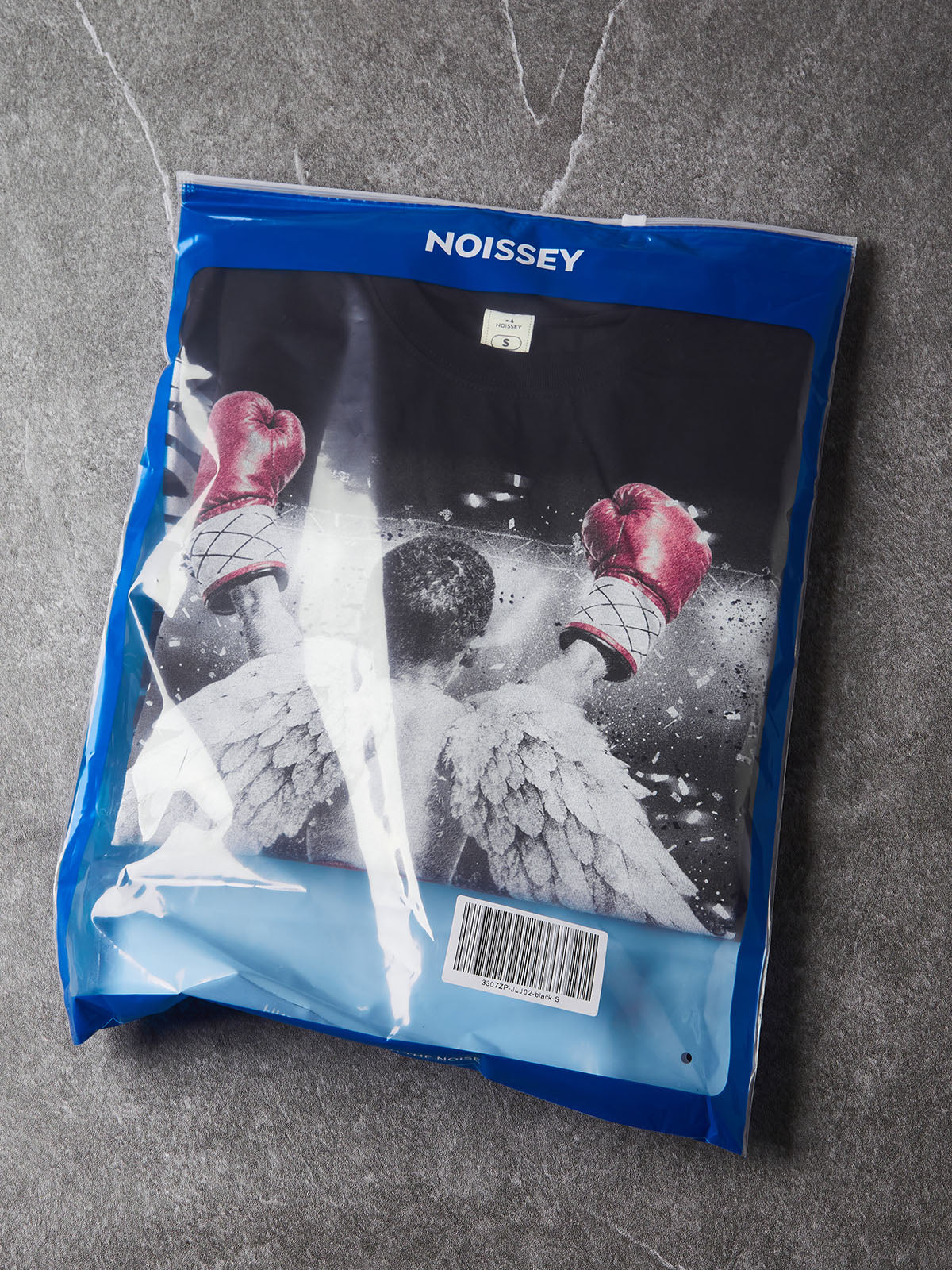 NOISSEY "Never Give Up" Boxing Angel Kid Faux Layer Black Long Sleeve Tee