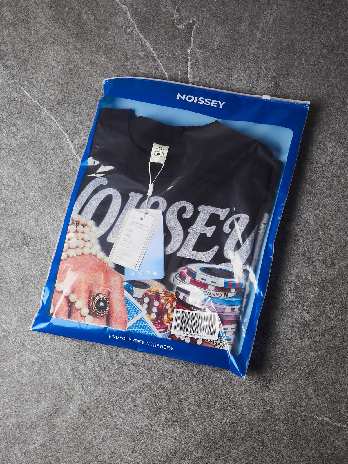 NOISSEY "High Roller" Pearl Bracelets & Poker Hands Graphic Black Oversized T-Shirt