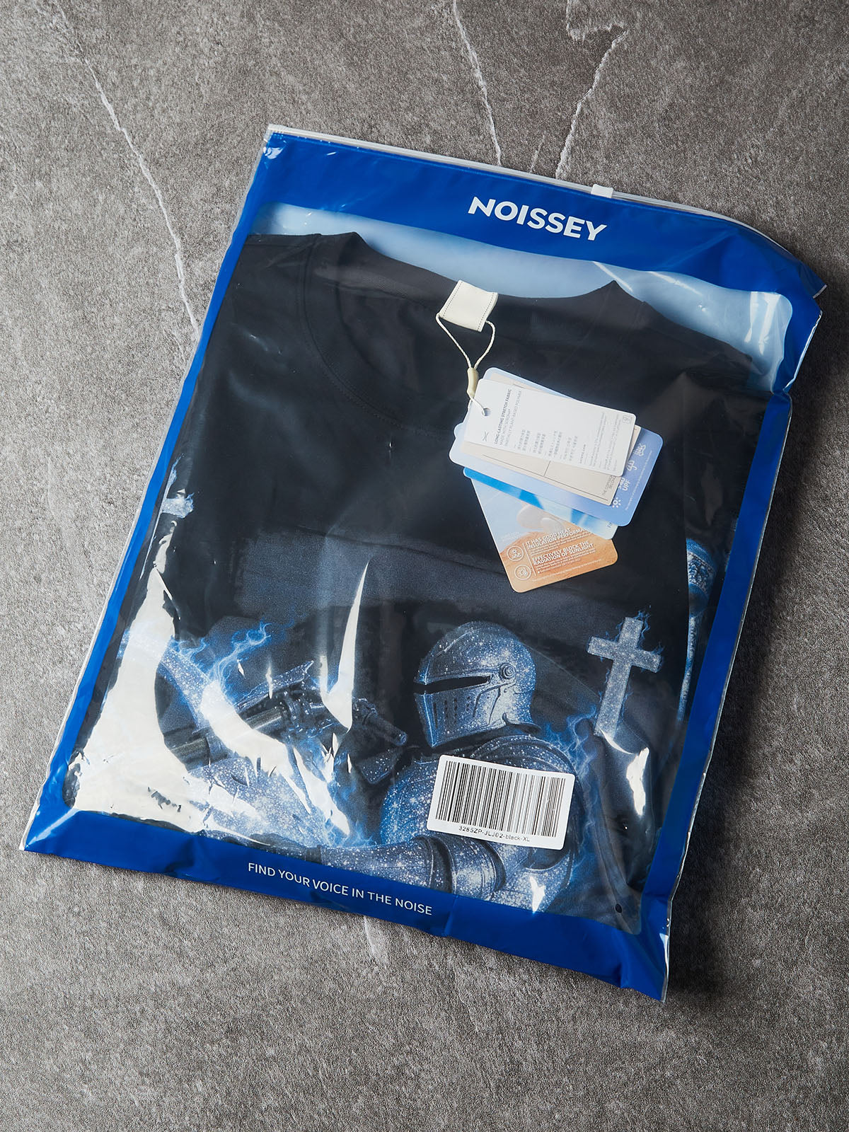 NOISSEY Iced-Out Knight & Motocross Blue Flame Cross Faux Layer Long Sleeve Tee