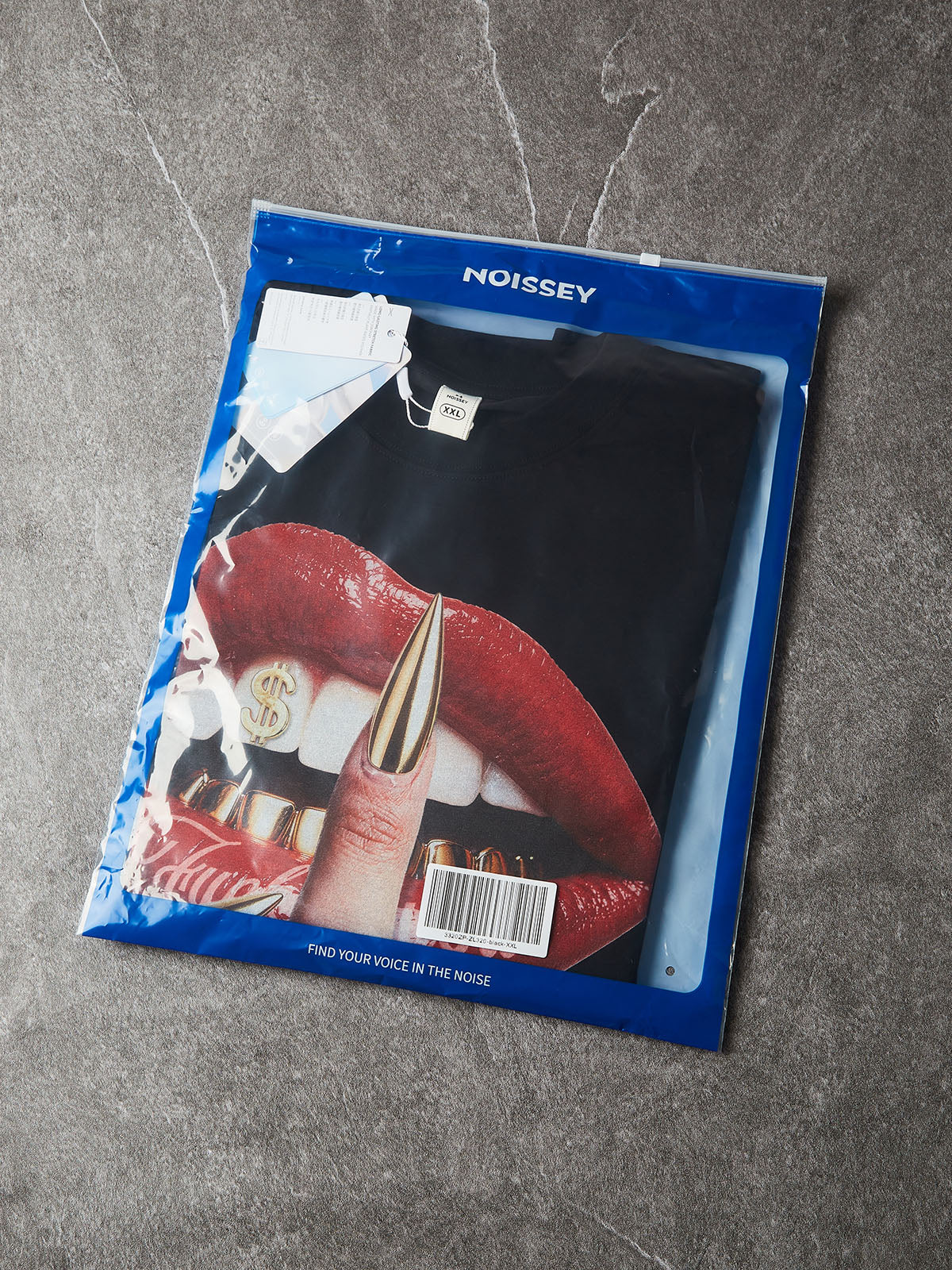 NOISSEY "Attitude & Gold Grillz" Red Lips & Stiletto Nails Graphic Black Oversized T-Shirt