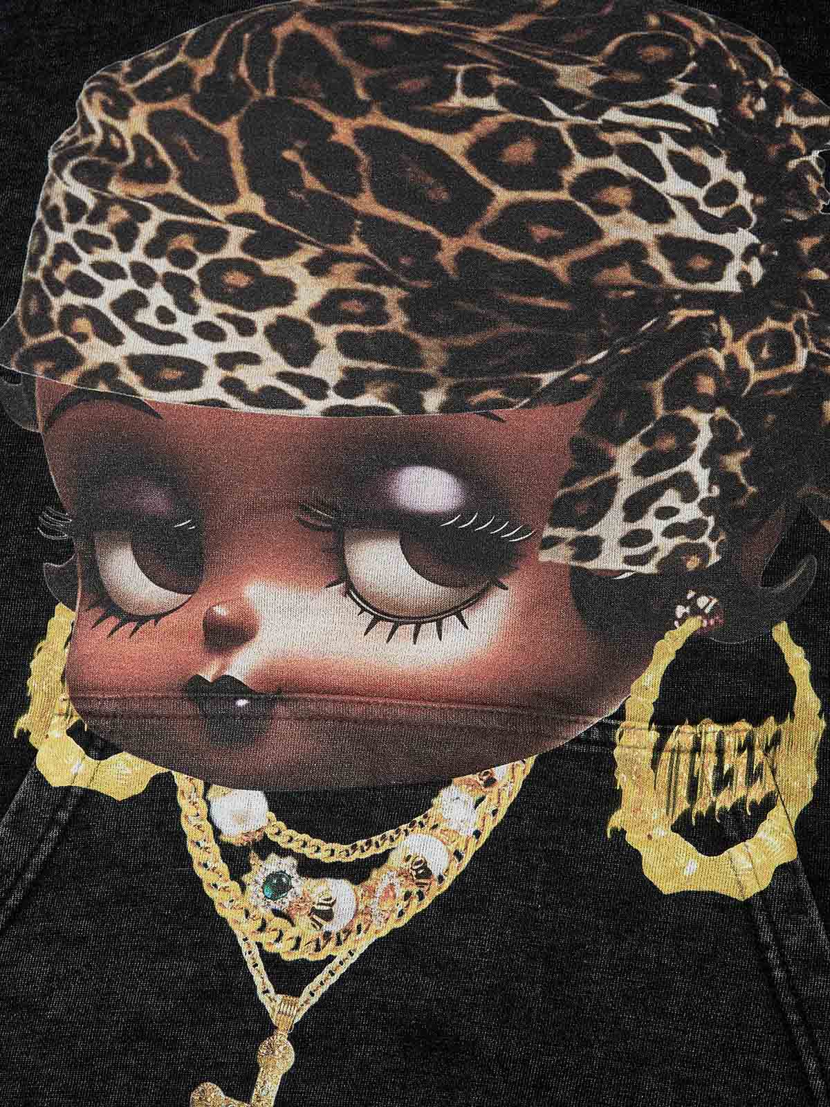 A hiphop style betty boop with a leopard turban 350g print hoodie