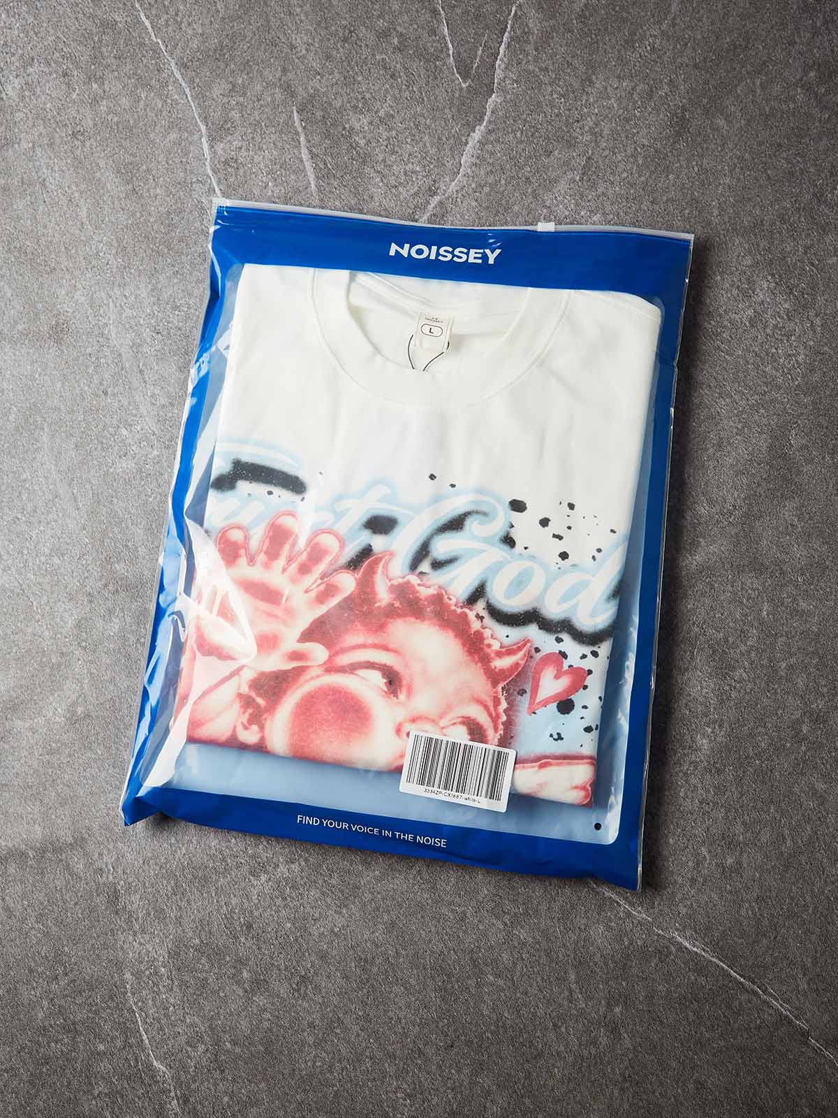 NOISSEY "Trust God &amp; Built on Faith" Airbrushed Pressed Angel White Long Sleeve Shirt