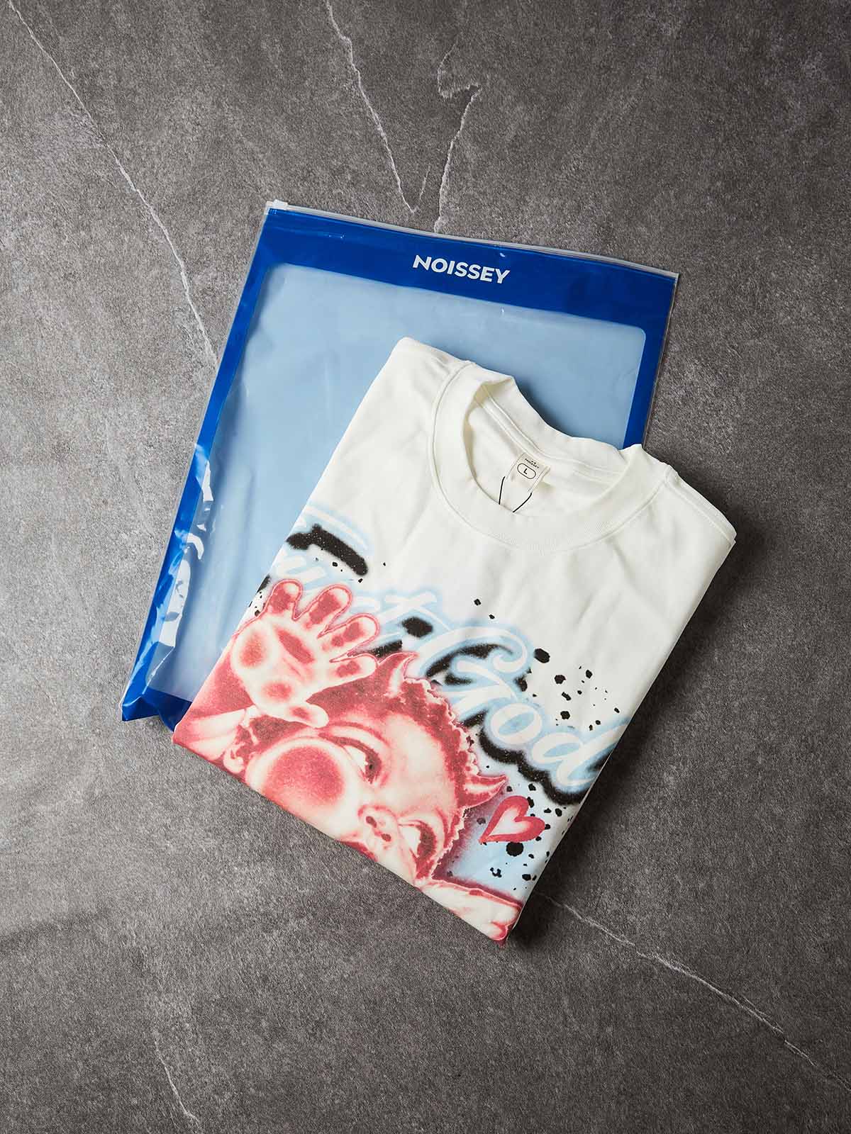 NOISSEY "Trust God &amp; Built on Faith" Airbrushed Pressed Angel White Long Sleeve Shirt