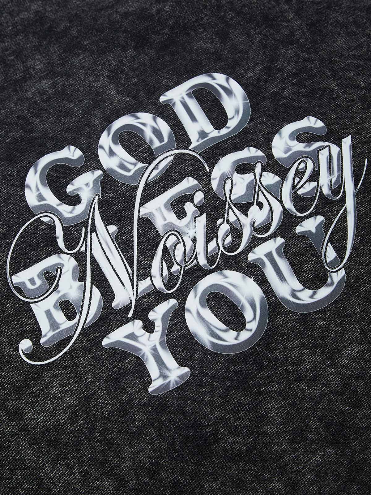 GOD BLESS YOU Metal Font Slogan Hoodie