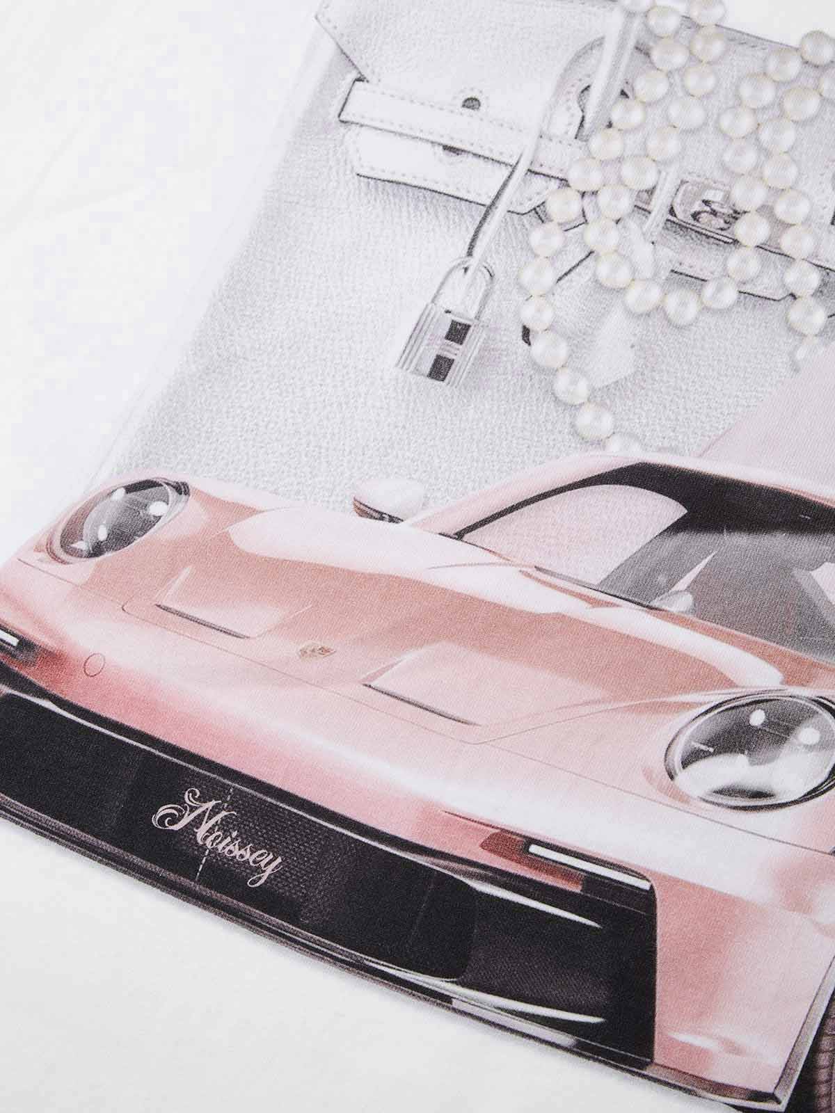 Pink Luxury Car Print T-shirt