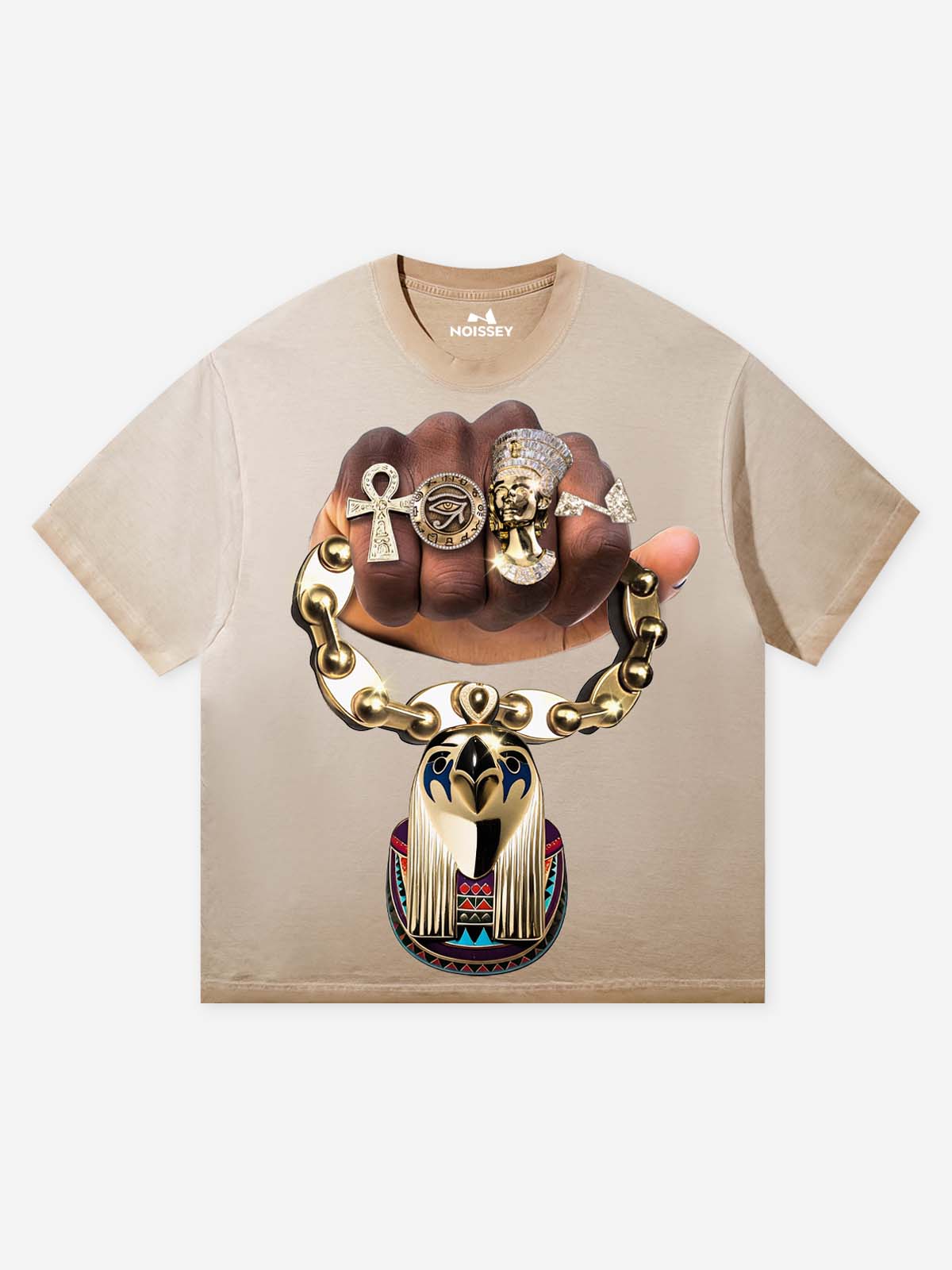 NOISSEY "Horus Gold" Pharaoh Graphic Tee - Vintage Washed Sand