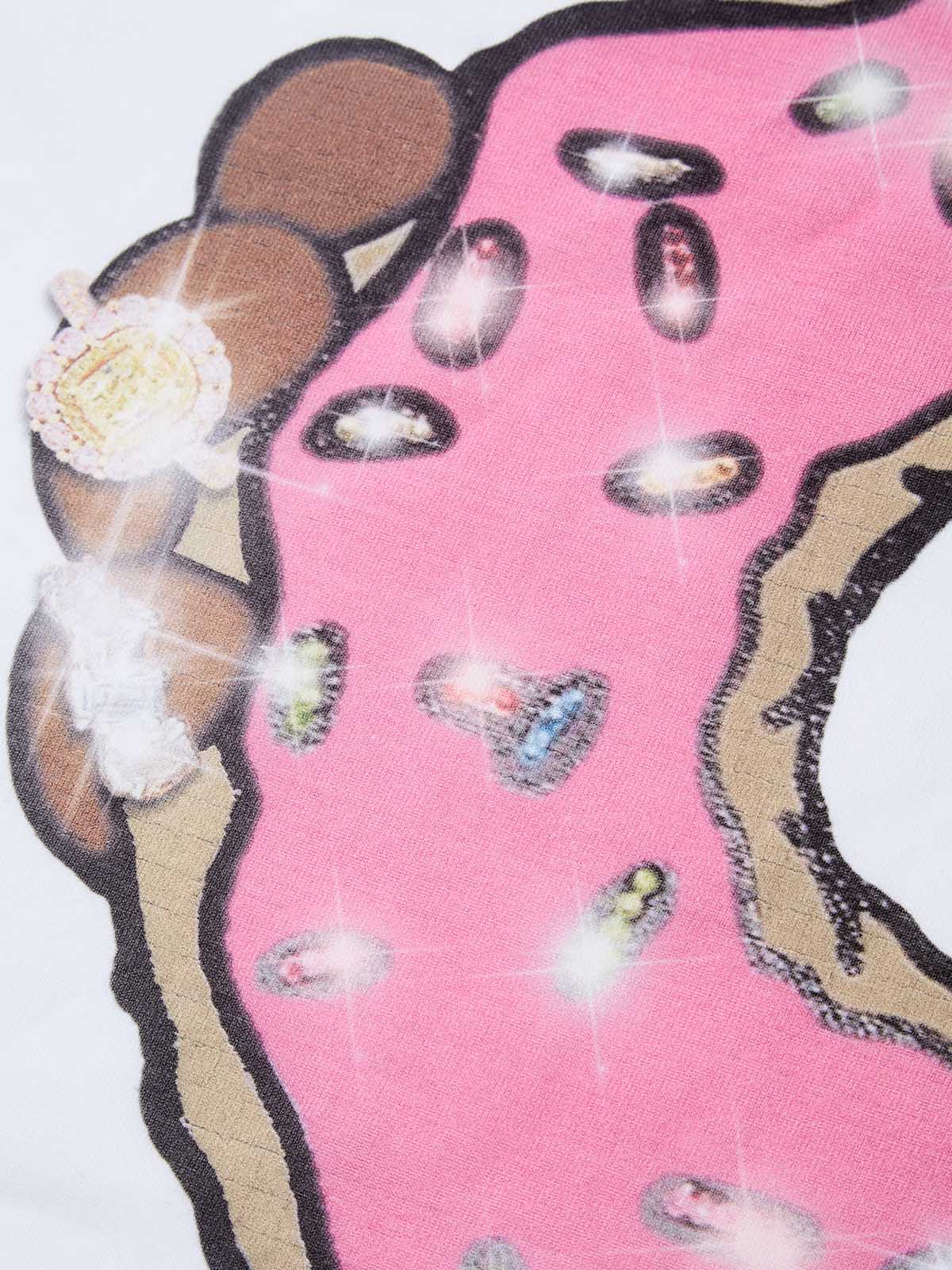 Taking a big bite out of a diamond donut cartoon print T-shirt