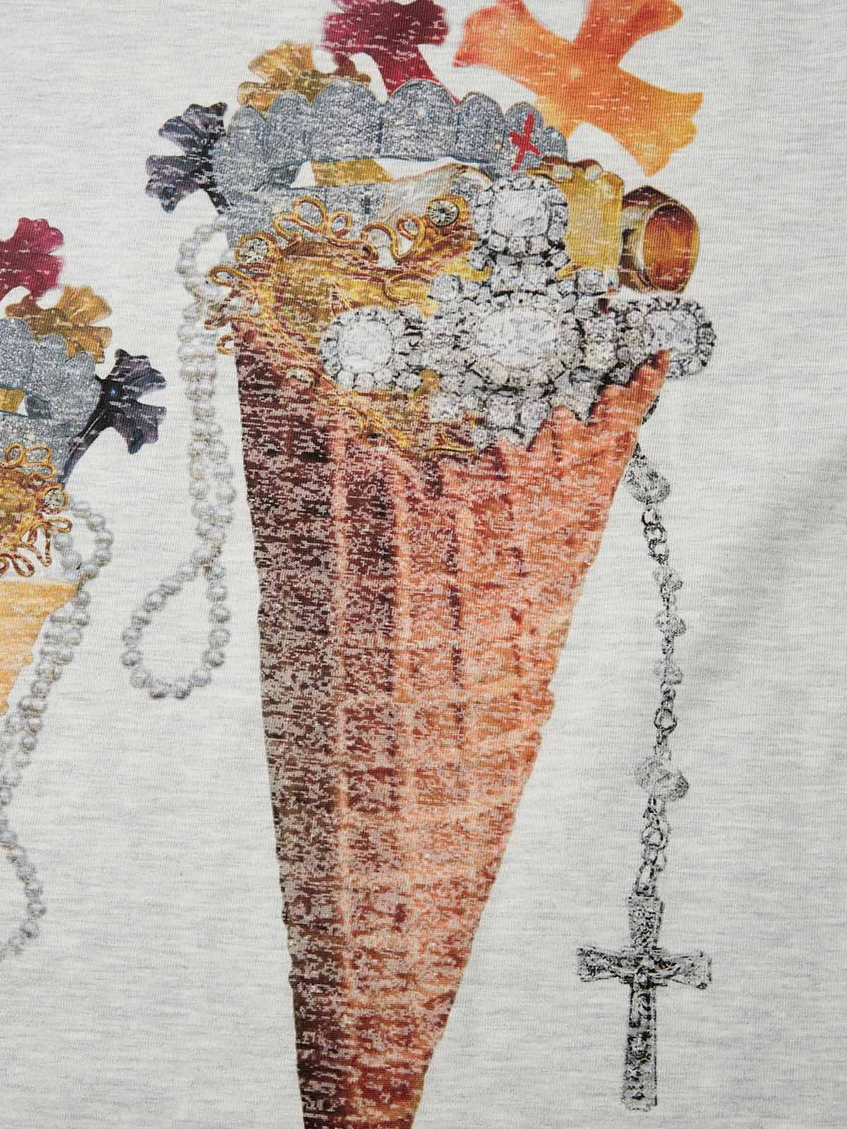 High Quality Vintage Diamond Cross Ice Cream Print 310g T-shirt GRAY