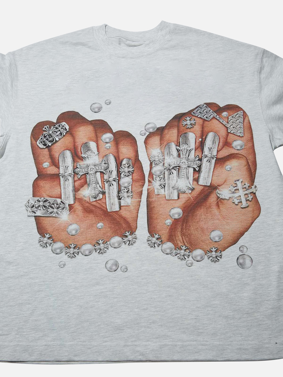 High Quality Bling Liquid Metal Nail Art Print 310g T-shirt GRAY