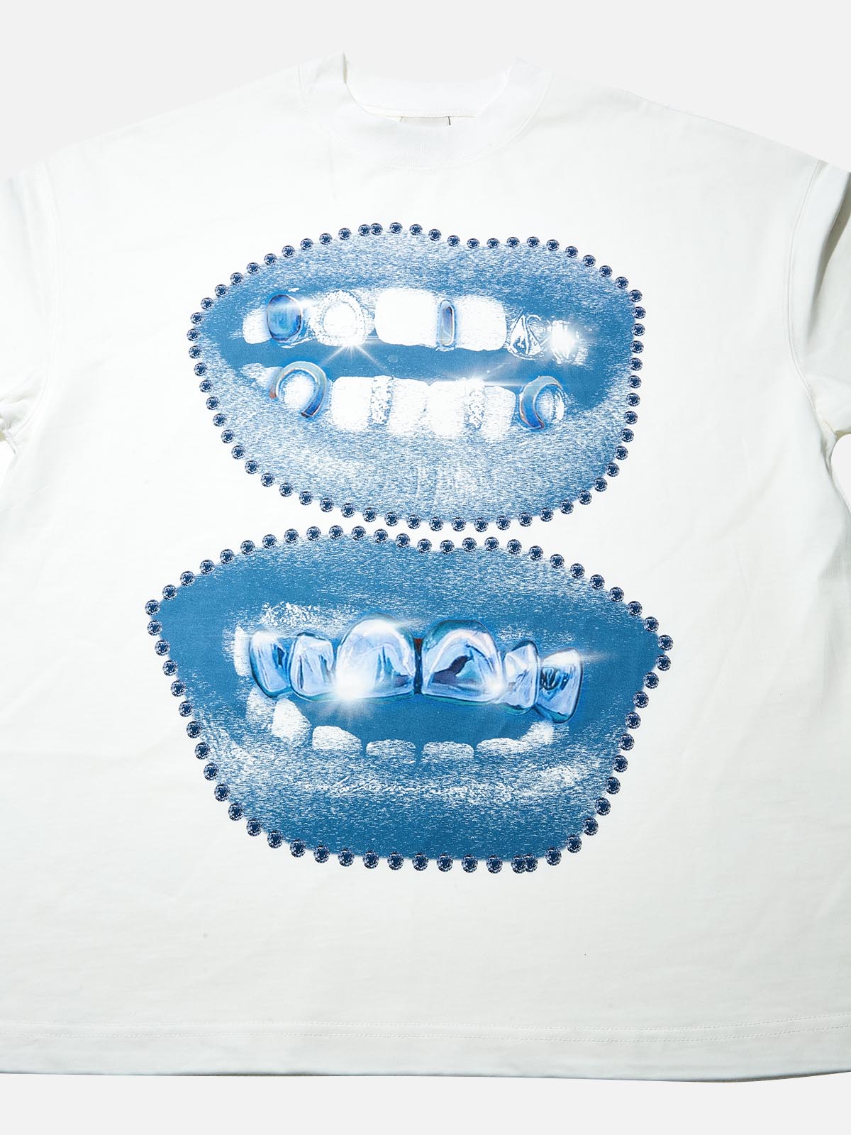 High-Quality Vintage Blue Lips Print 310g T-shirt