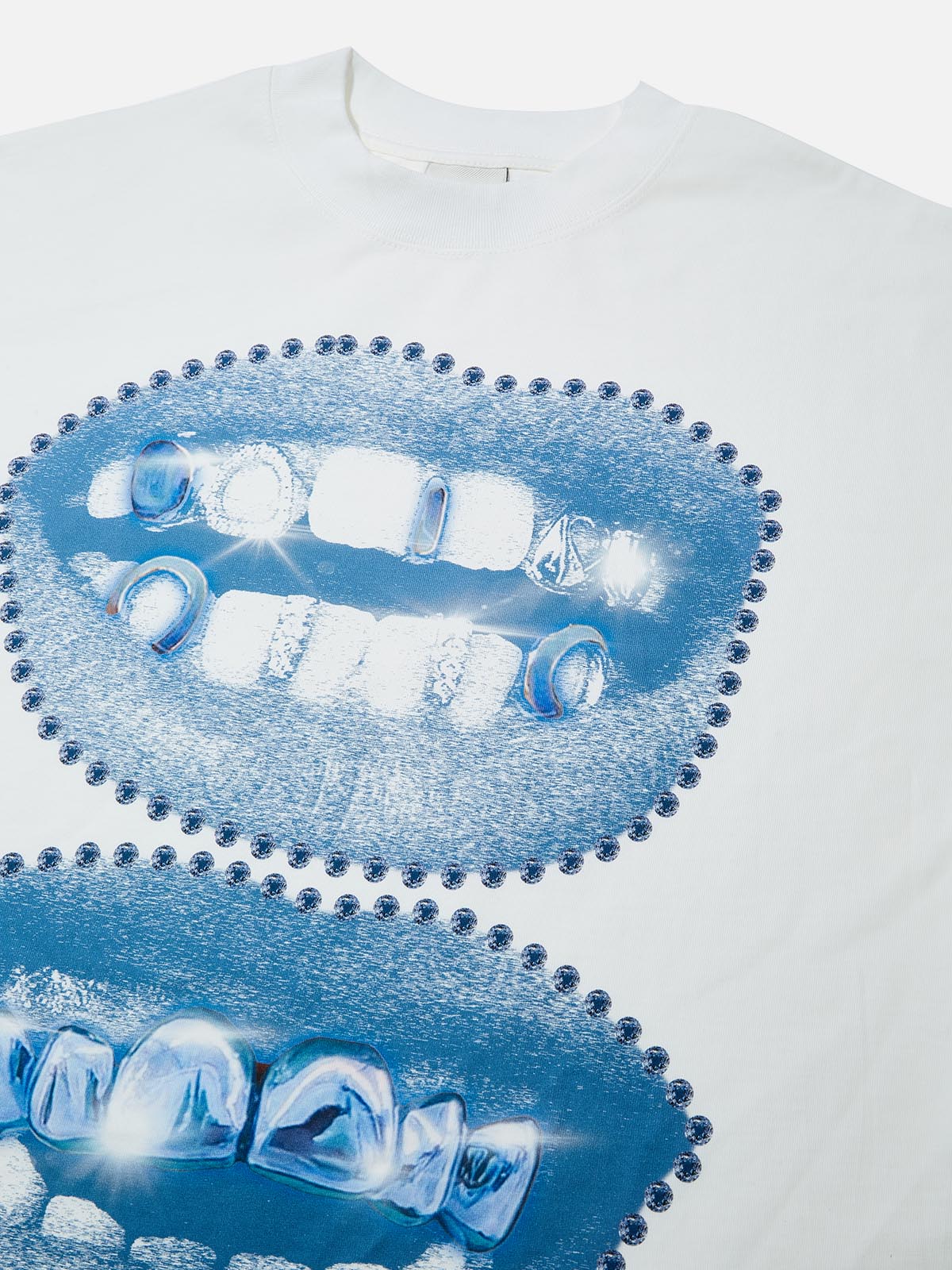 High-Quality Vintage Blue Lips Print 310g T-shirt