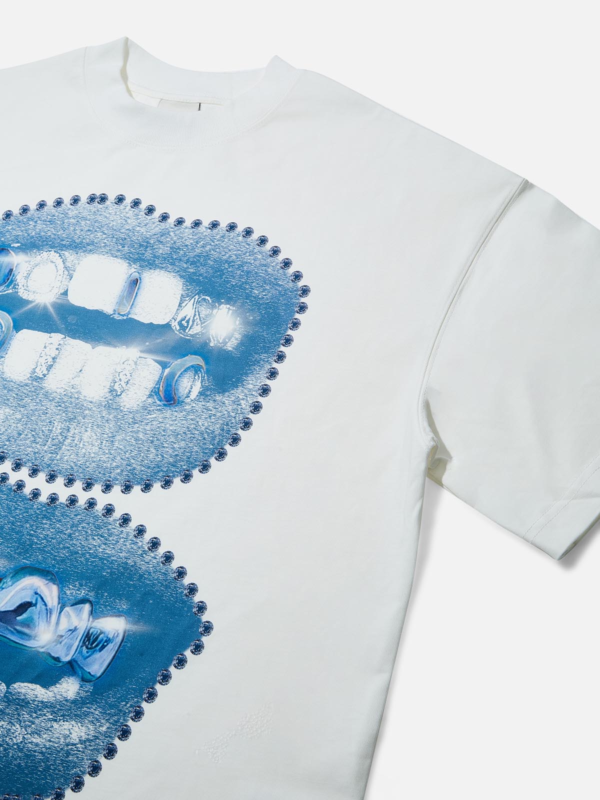 High-Quality Vintage Blue Lips Print 310g T-shirt