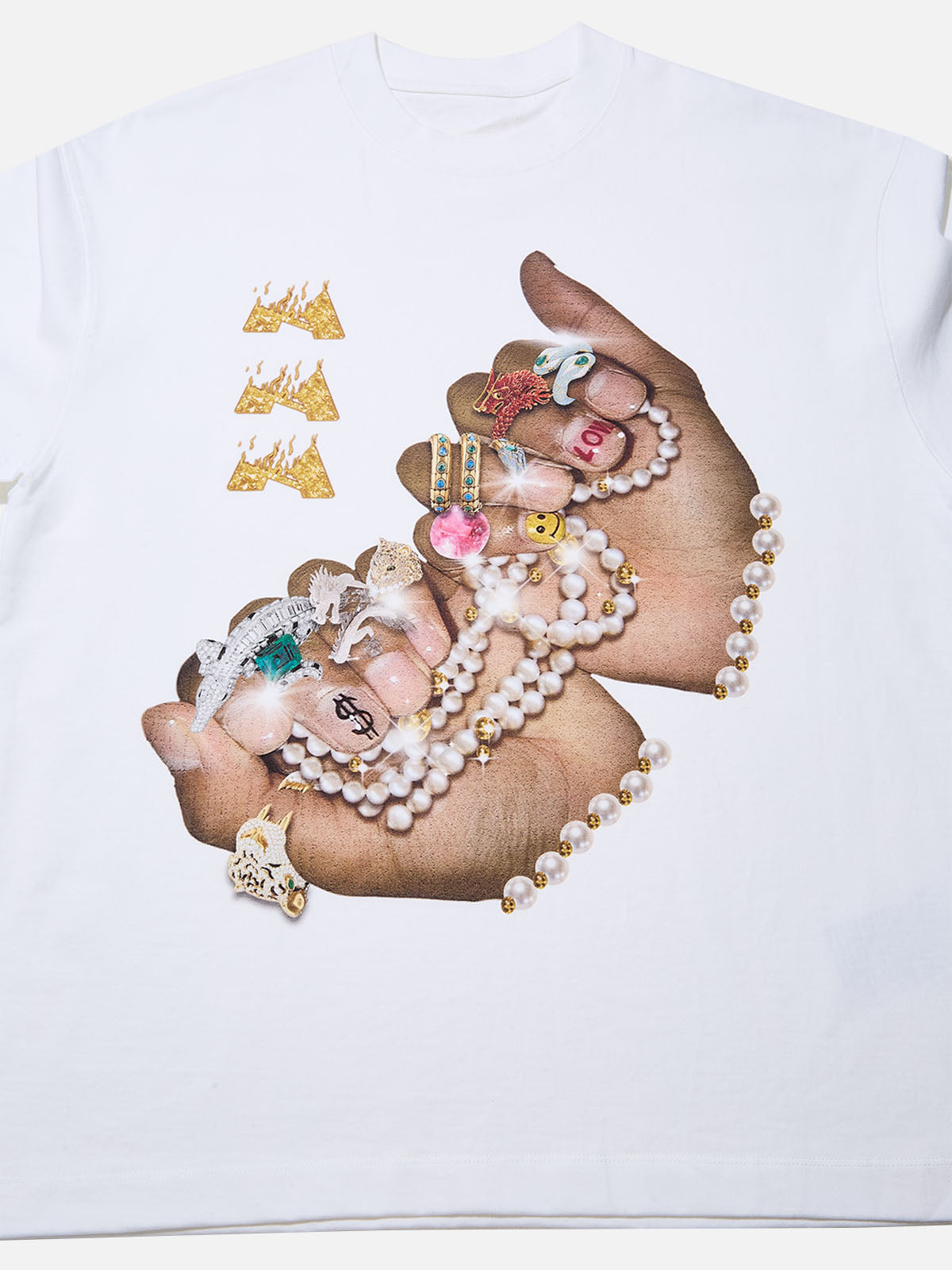 High-Quality Vintage Pearl & Diamond Manicure Print 310g T-shirt