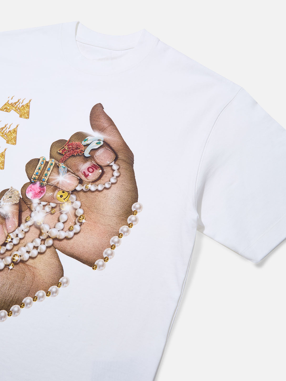 High-Quality Vintage Pearl & Diamond Manicure Print 310g T-shirt