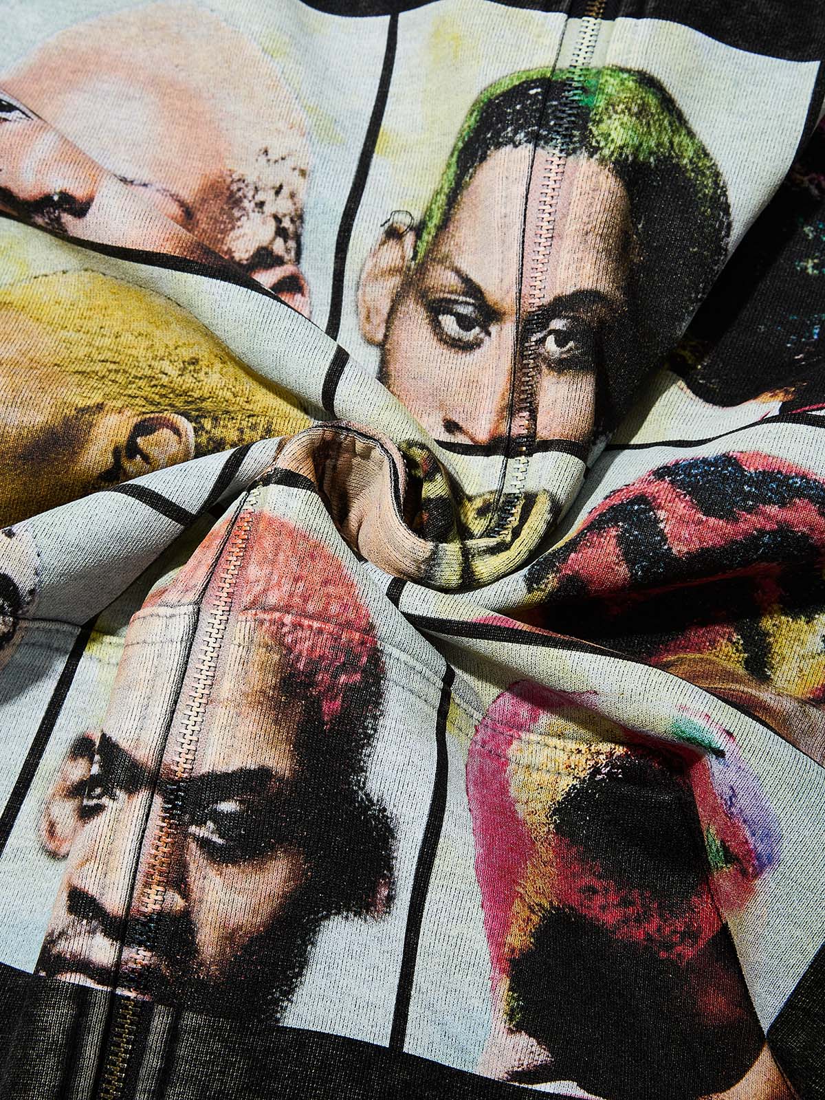 Rodman's Multicolored Hair-Inspired Patchwork 350g Zipper Hoodie