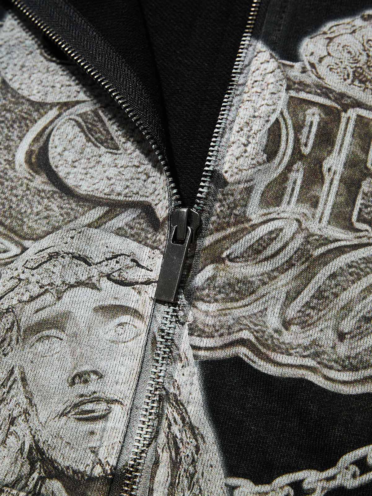 Money Butterfly Jesus Diamond Pendant 350g Black Wash Print Hoodie