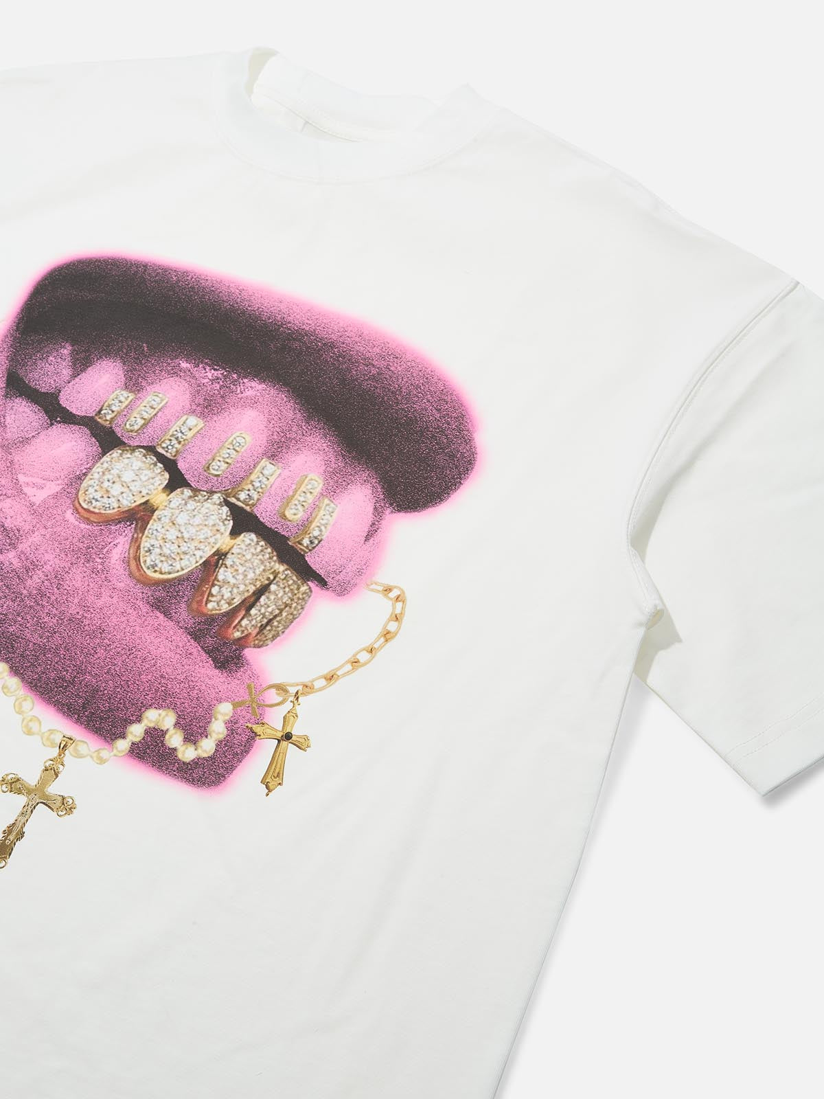 High-Quality Pink Vintage Diamond Lip Print 310g T-shirt