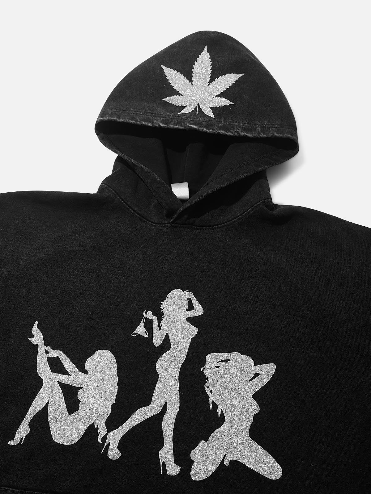 High-Quality Hallucinogenic Leaf Silver Glitter Print 425g Hoodie