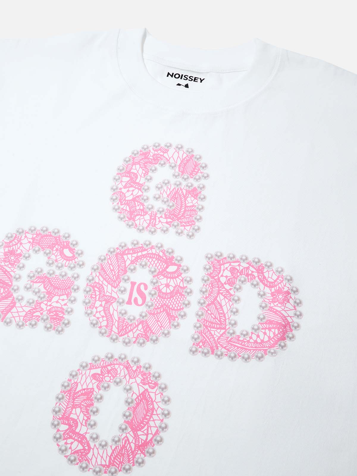 GOD IS GOOD! Lace Pearl Edge Printed T-shirt