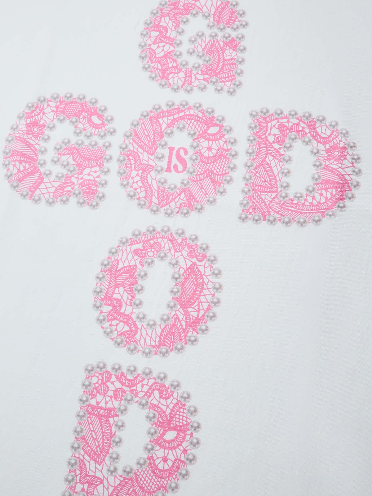 GOD IS GOOD! Lace Pearl Edge Printed T-shirt