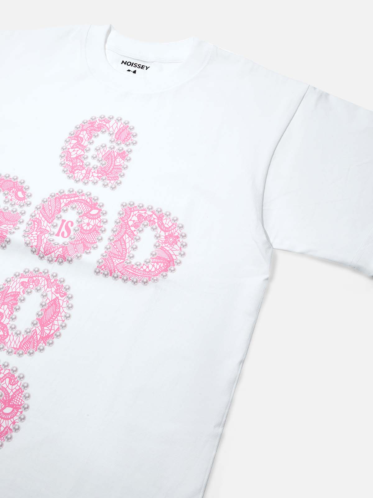 GOD IS GOOD! Lace Pearl Edge Printed T-shirt