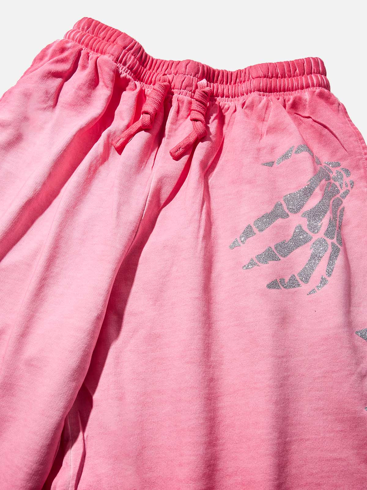 Silver Skull Claw Print Pink Gradient Shorts