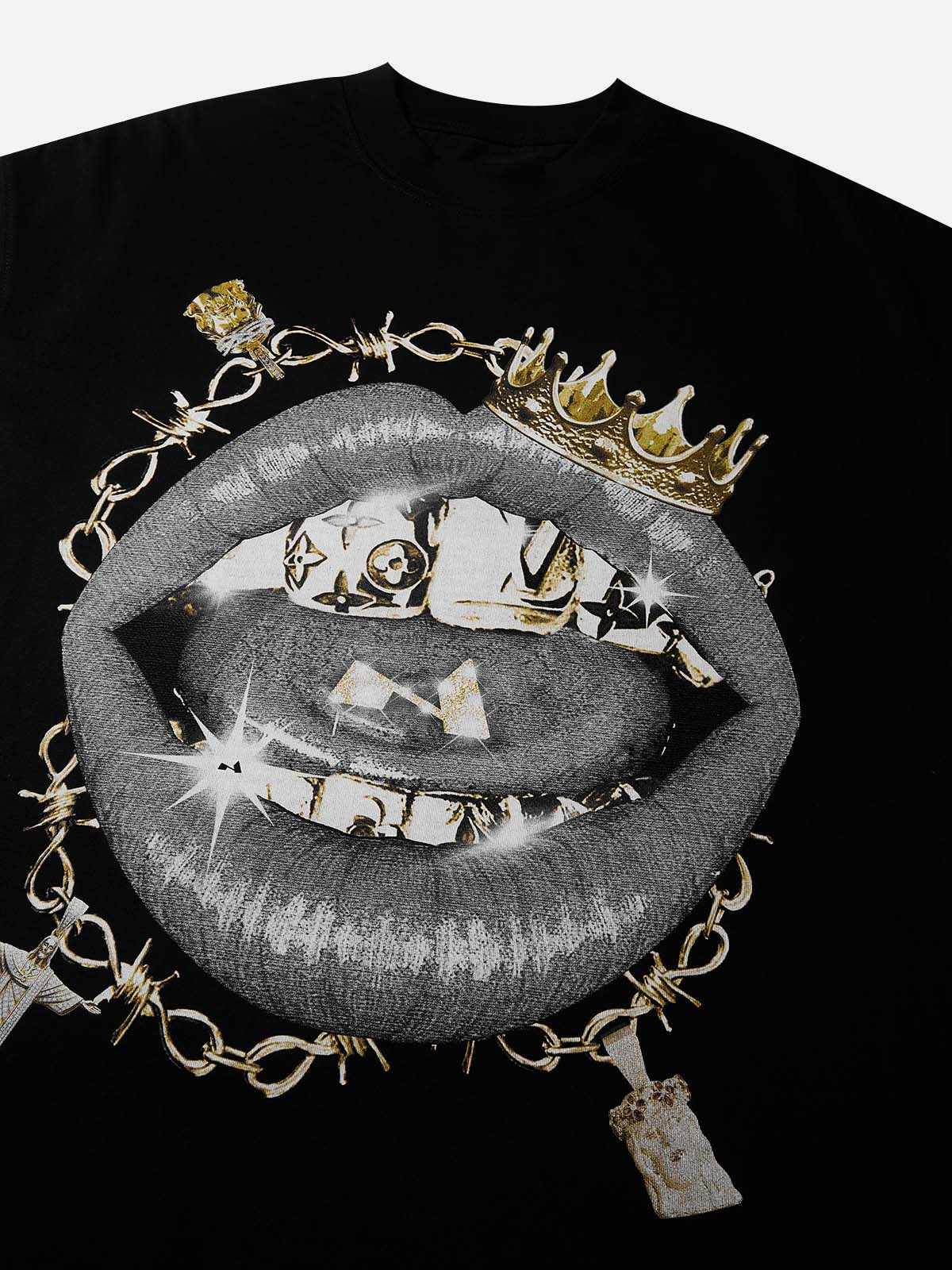 High-Quality Black Gold Vintage Grills Print 310g T-Shirt