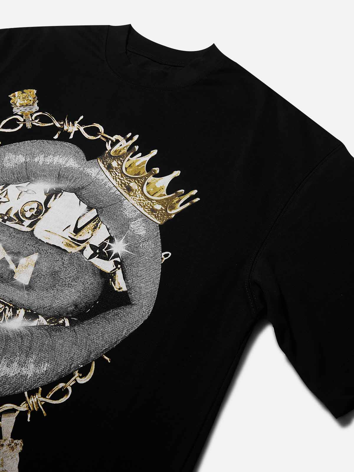 High-Quality Black Gold Vintage Grills Print 310g T-Shirt