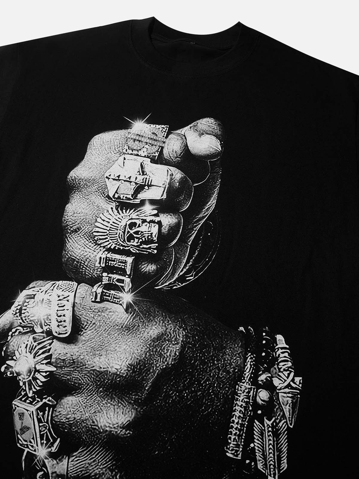 Power Hand Black Vintage Print T-shirt